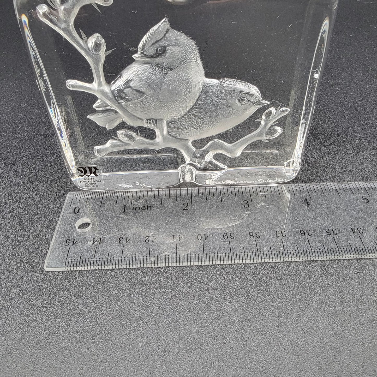 Mats Jonasson Full Lead Crystal Cardinal Couple On Branch Relief Art