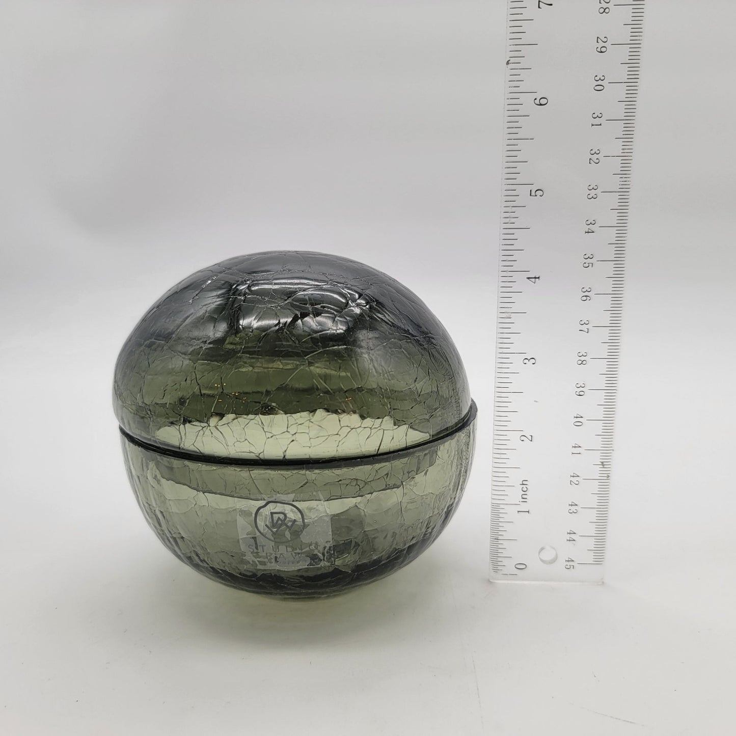 BauscherHepp Smoke Crackle Art Glass Sphere with Lid By Studio Raw