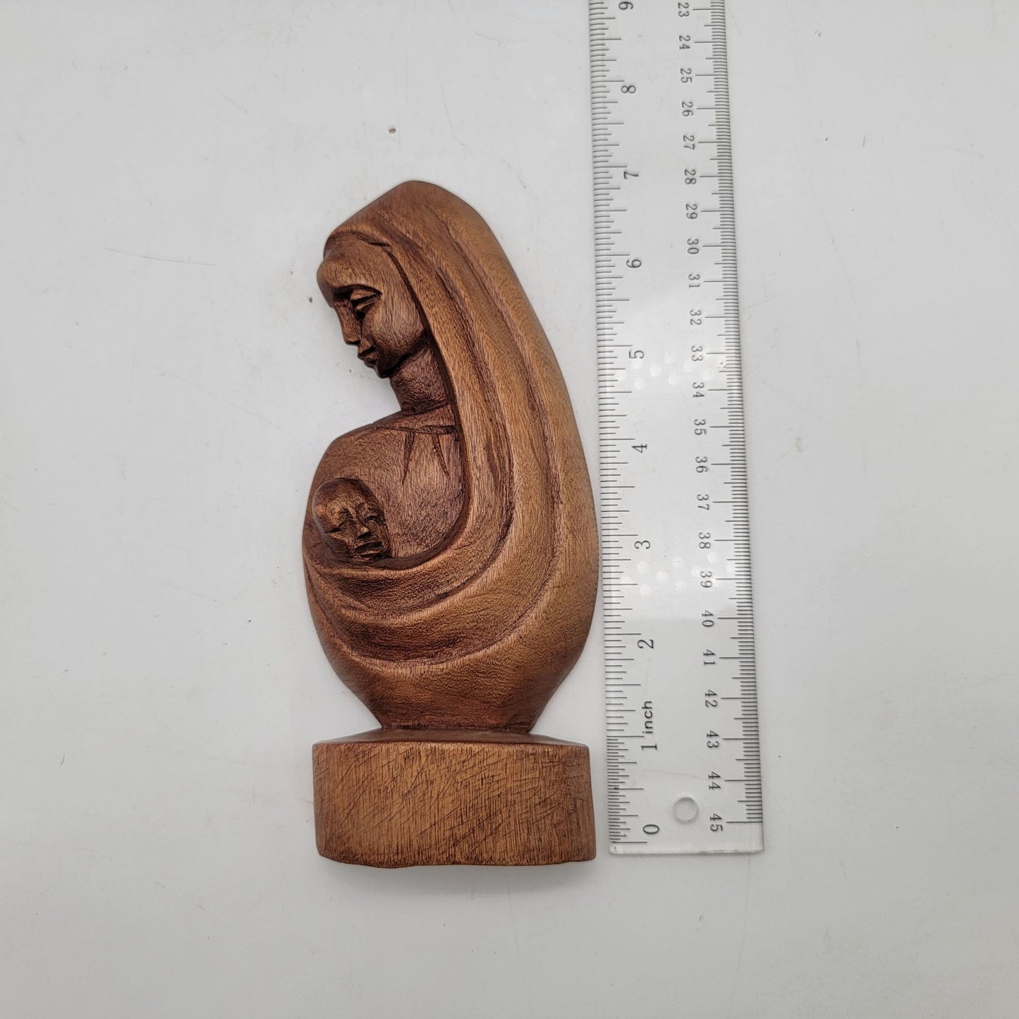 Hand-Carved Wooden Madonna & Child Figurine