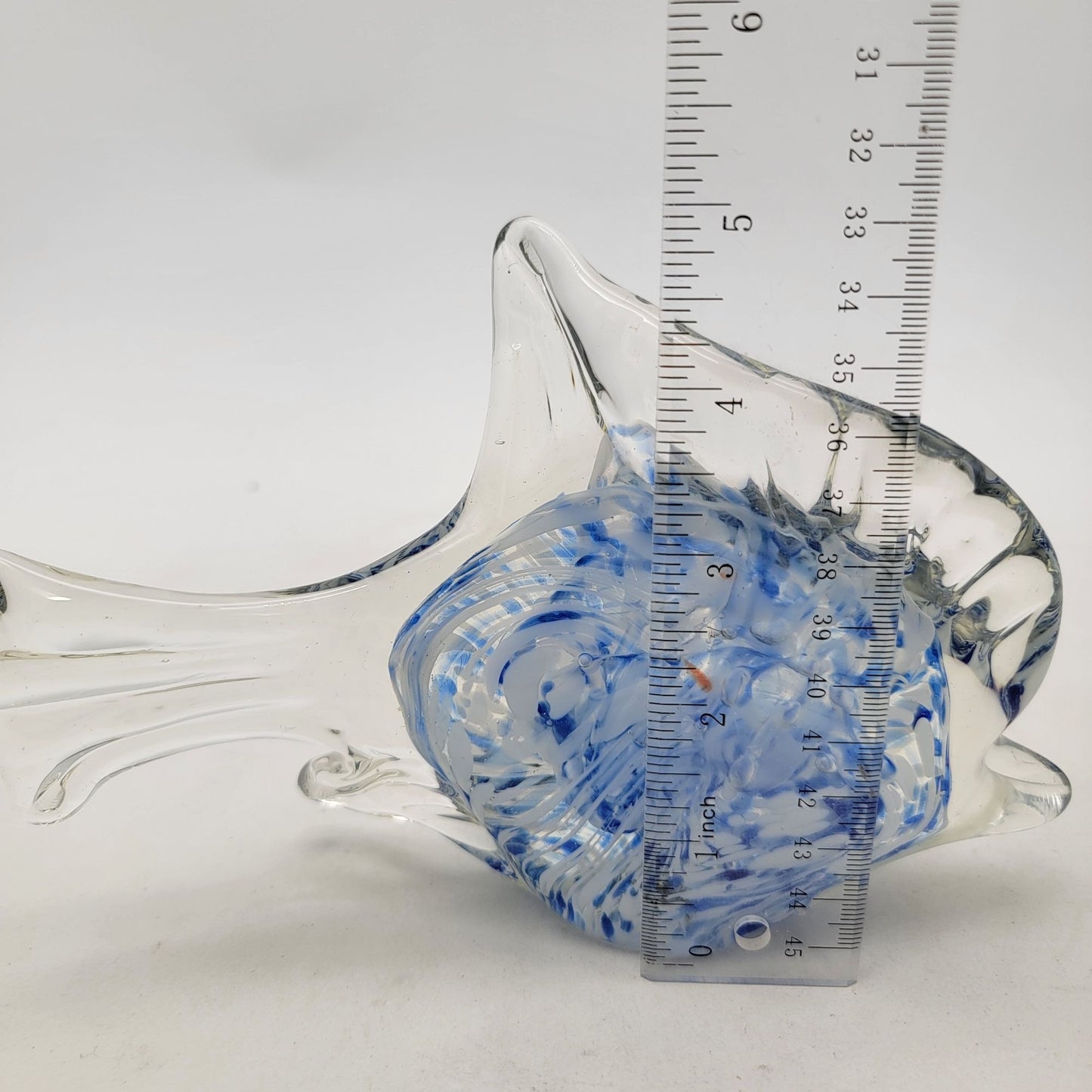 Vintage Art Glass Blue Cased Fish Sculpture Paperweight