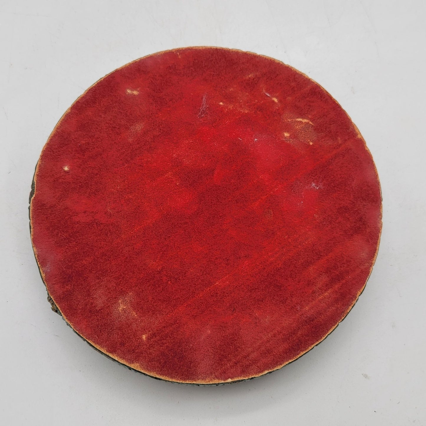 Mayan Calendar Design Ashtray With Glass Center & Red Felt Base