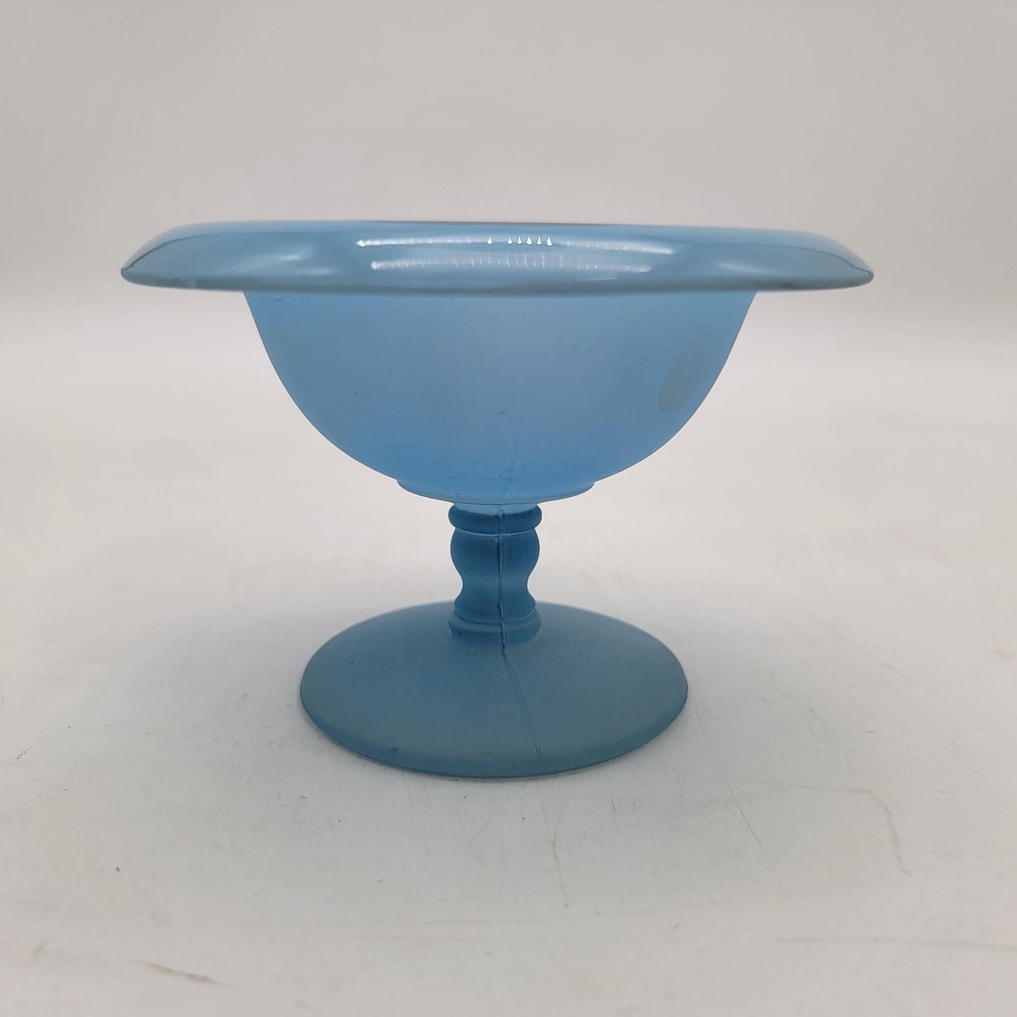 Vintage Blue Satin Glass Pedestal Compote Bowl