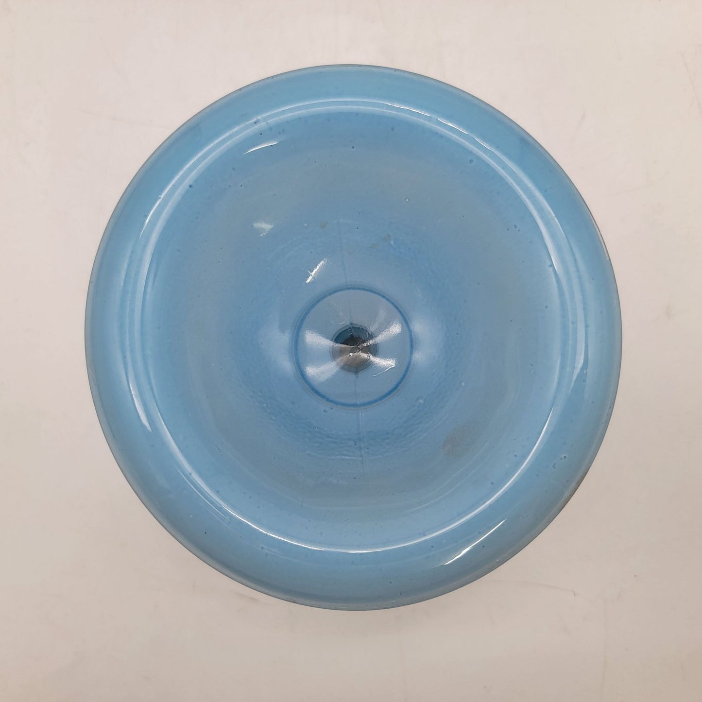 Vintage Blue Satin Glass Pedestal Compote Bowl