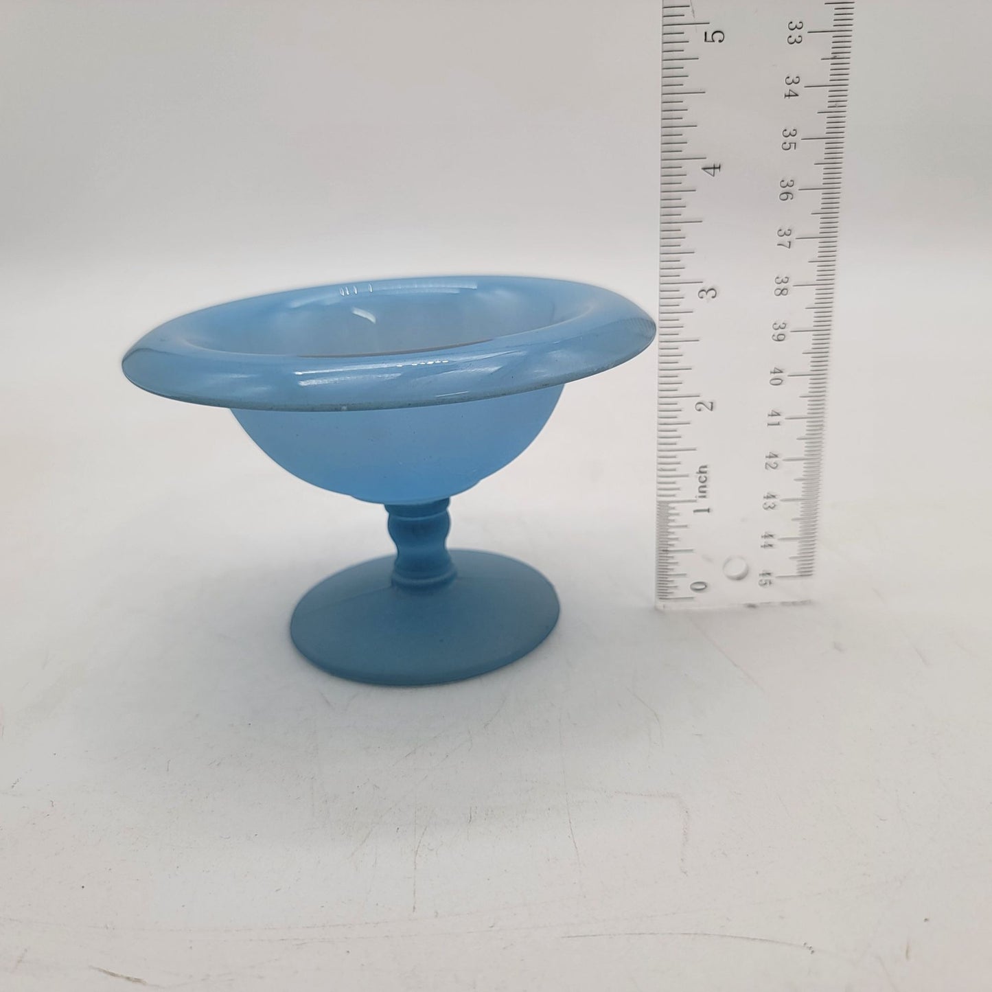 Vintage Blue Satin Glass Pedestal Compote Bowl