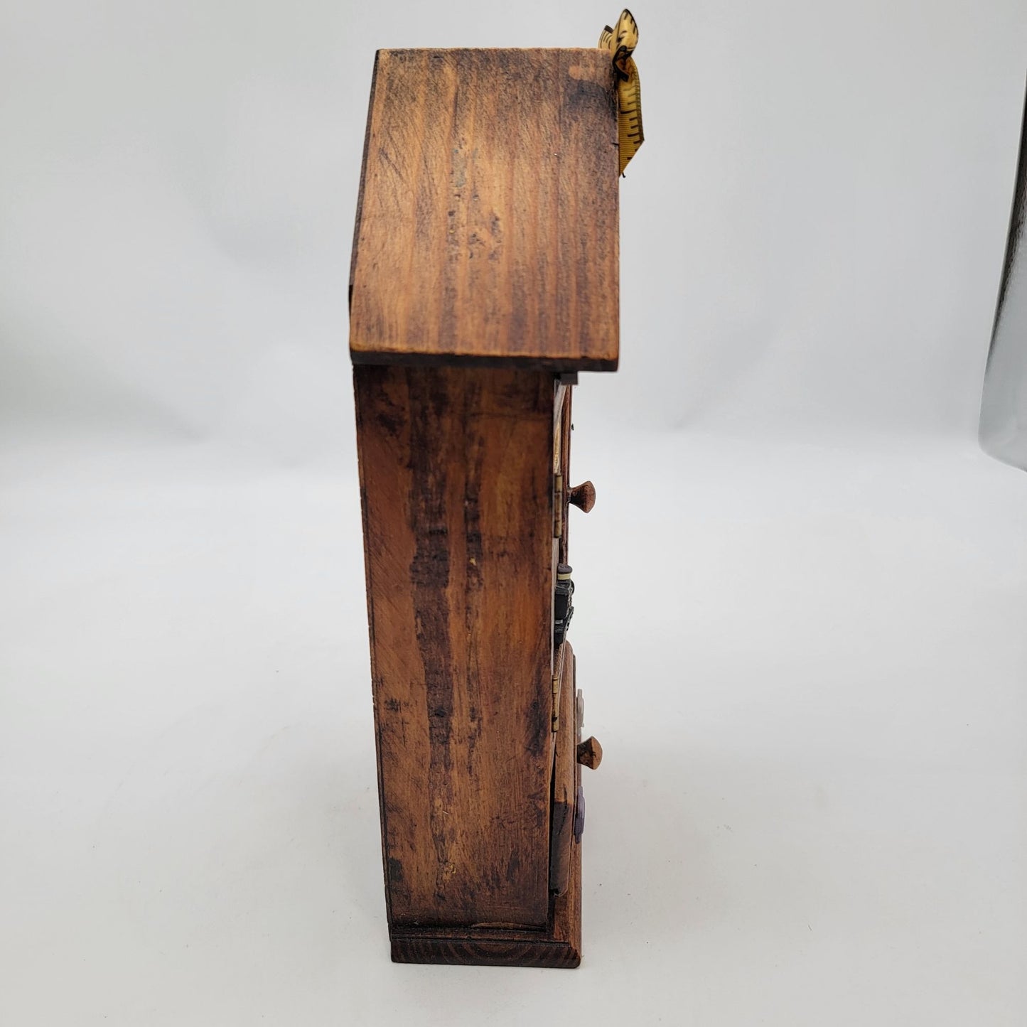 Vintage Wooden Sewing-Themed Miniature Cabinet With Drawer