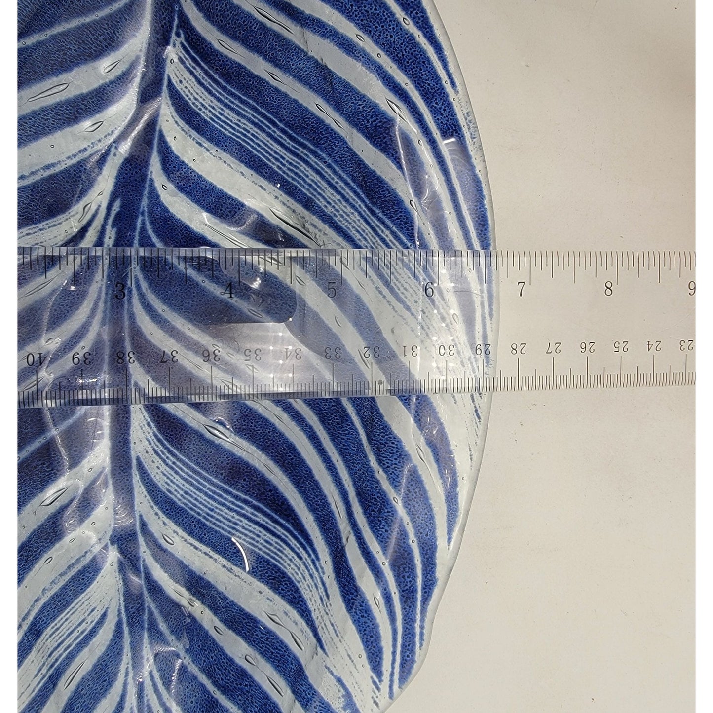 Edwin D. Walter Art Glass Blue & White Leaf Dish