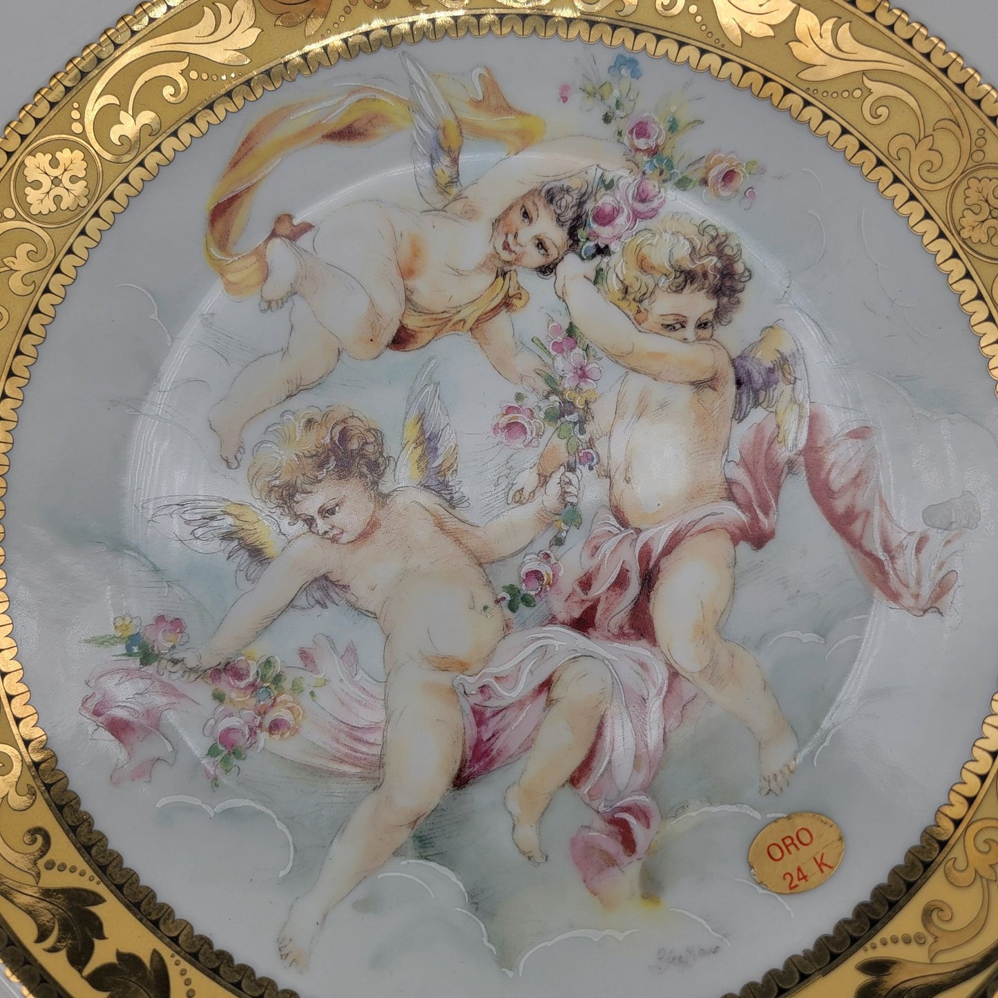Vintage T. Limoges 24K Gold Gilded Porcelain Plate With Cherubs