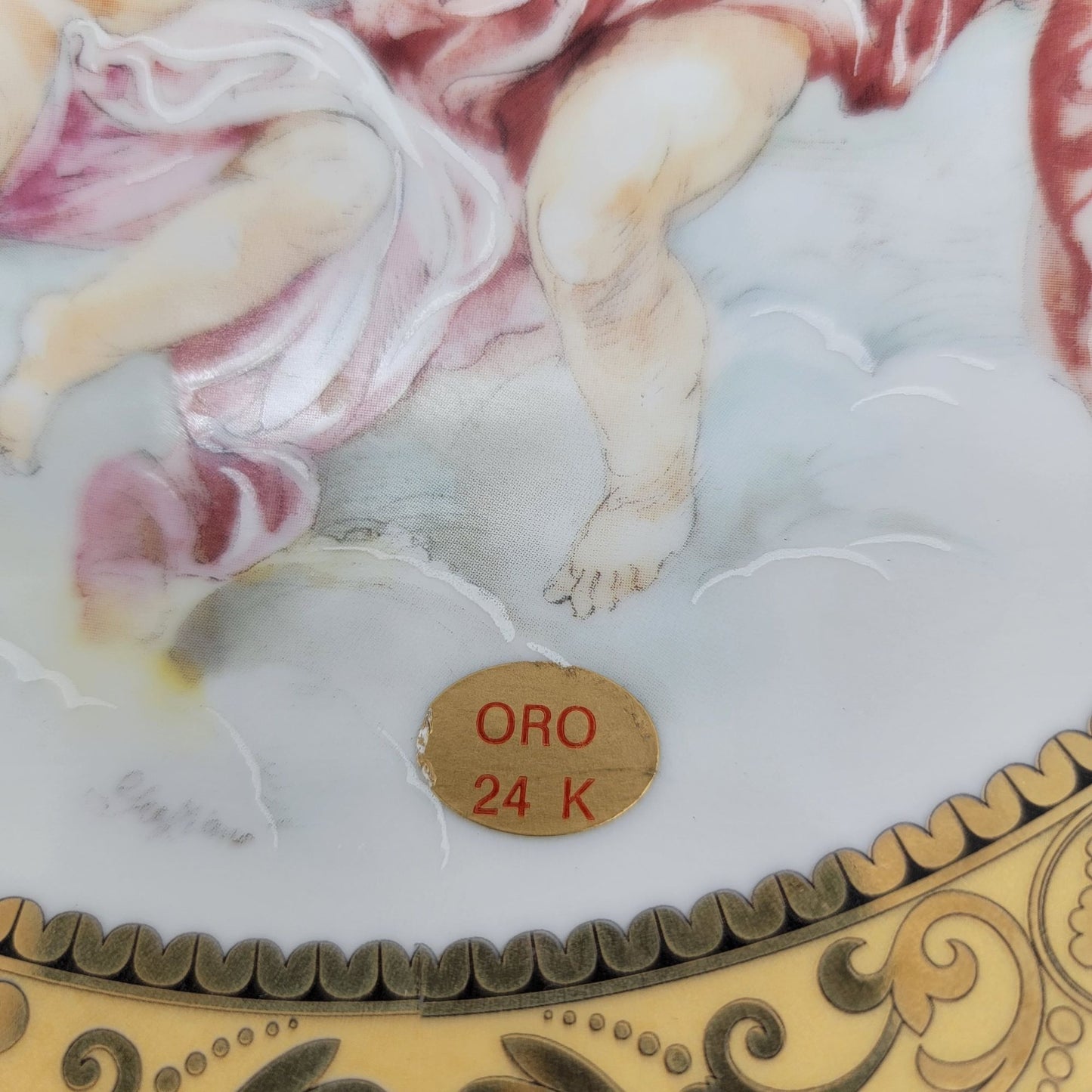 Vintage T. Limoges 24K Gold Gilded Porcelain Plate With Cherubs