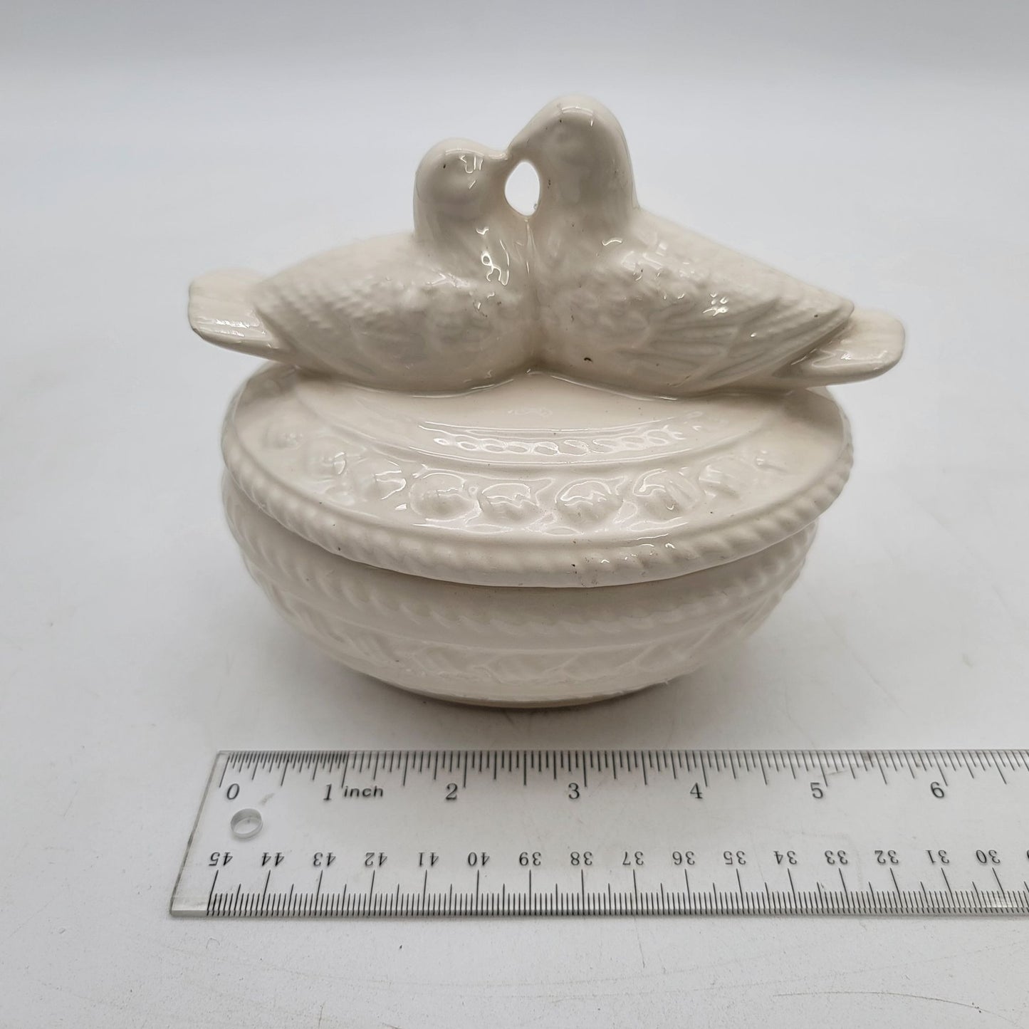 Doves or Lovebirds White Dresser Jar