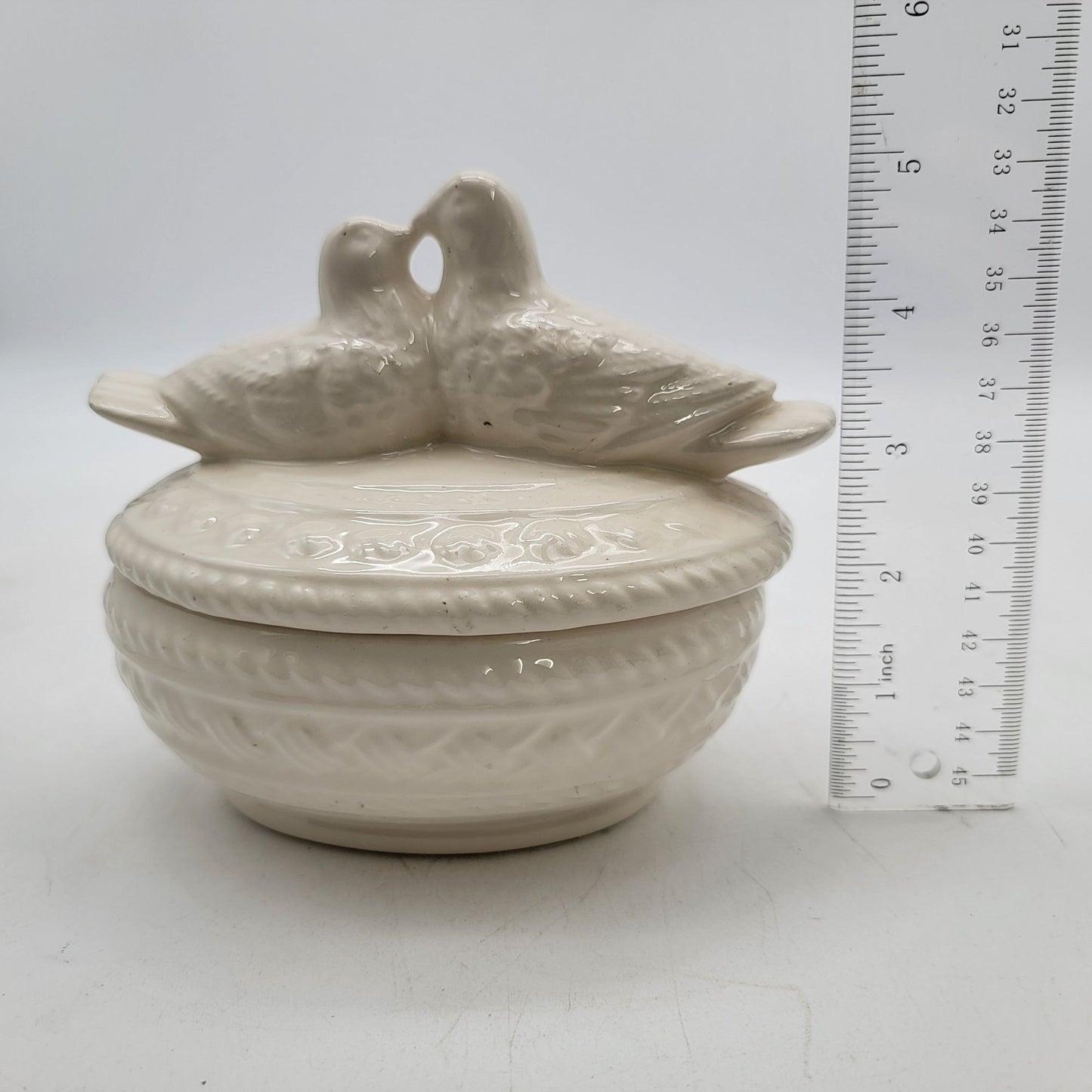 Doves or Lovebirds White Dresser Jar
