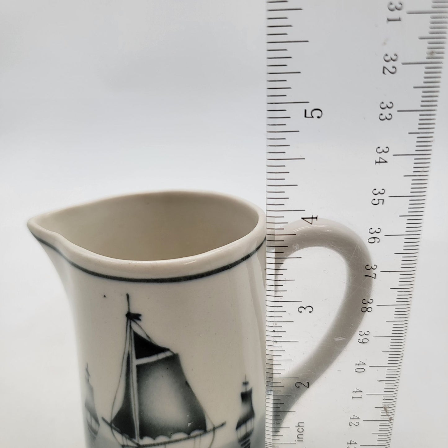 Vintage 1930s Blue Delft Czech Porcelain Pitcher With Ship Design