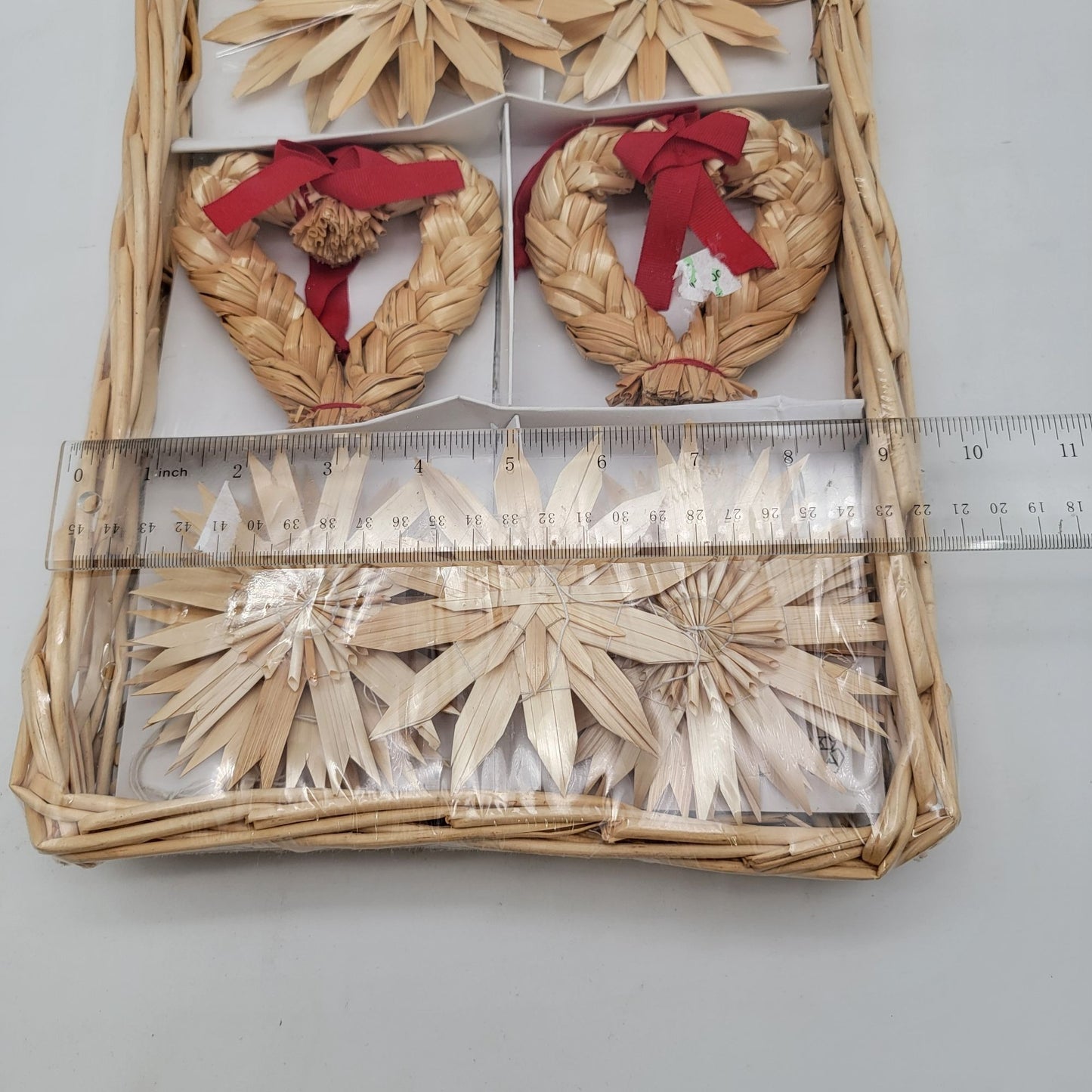 Ikea KOTTE 14 Straw Ornaments Set In Wicker Basket - NEW
