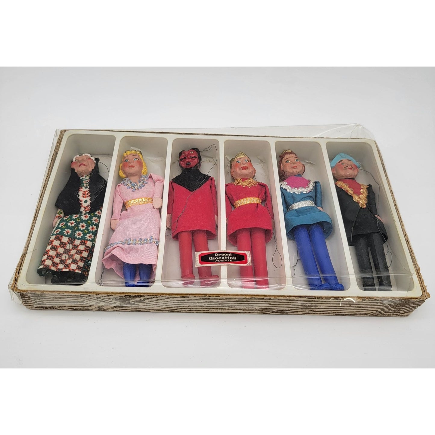Set Of 6 Vintage Dreoni Giocattoli Puppets Figurines In Original Box From Florence