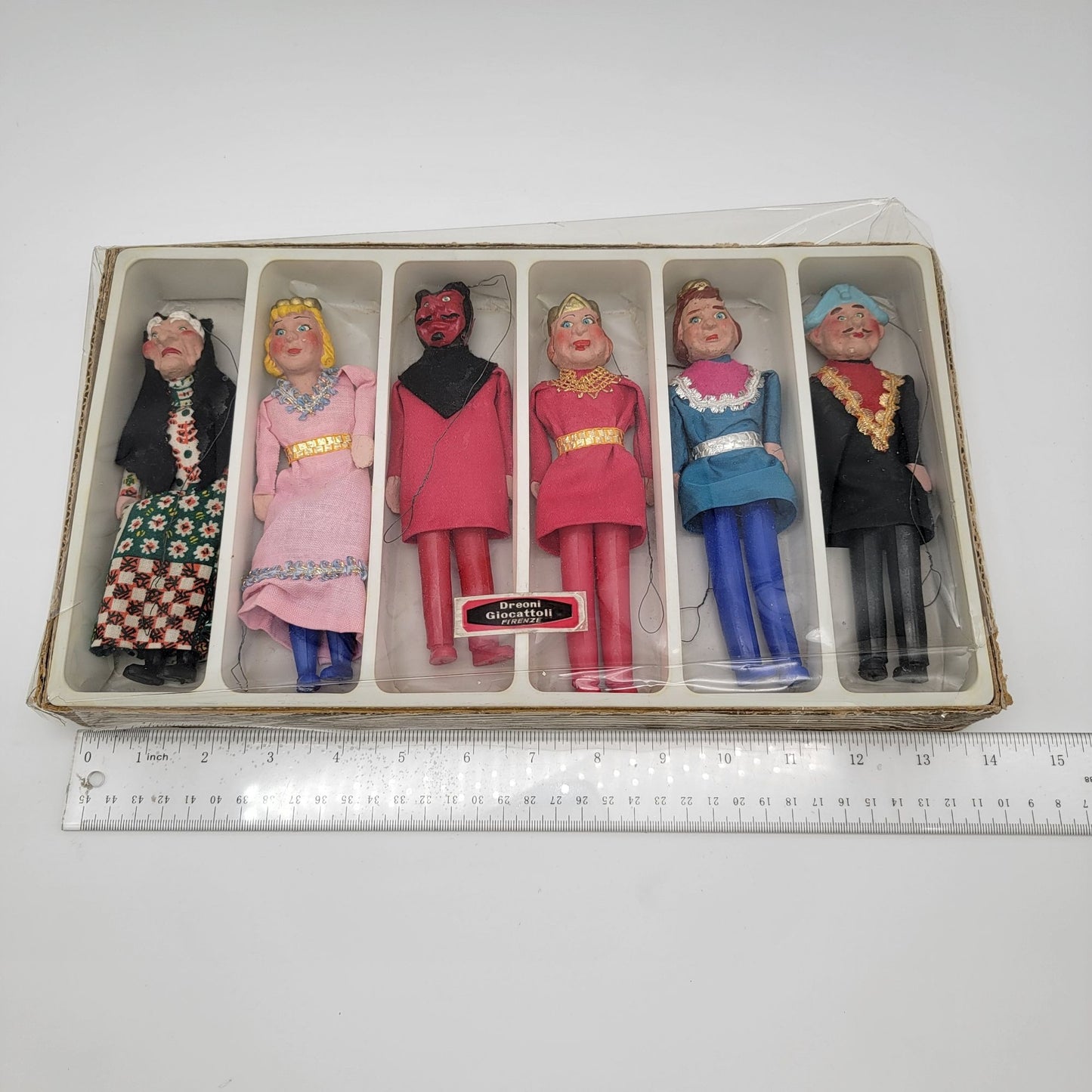 Set Of 6 Vintage Dreoni Giocattoli Puppets Figurines In Original Box From Florence