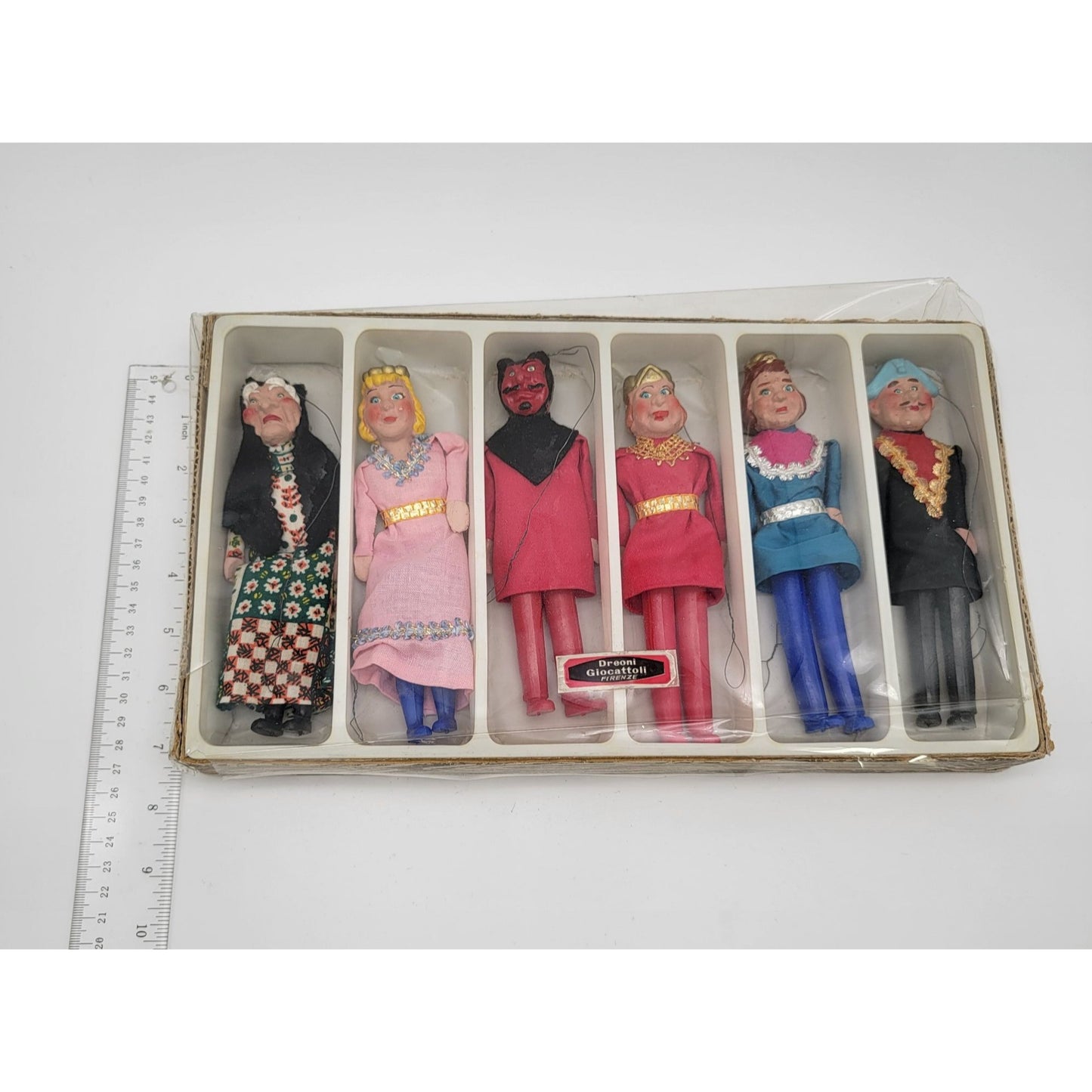 Set Of 6 Vintage Dreoni Giocattoli Puppets Figurines In Original Box From Florence