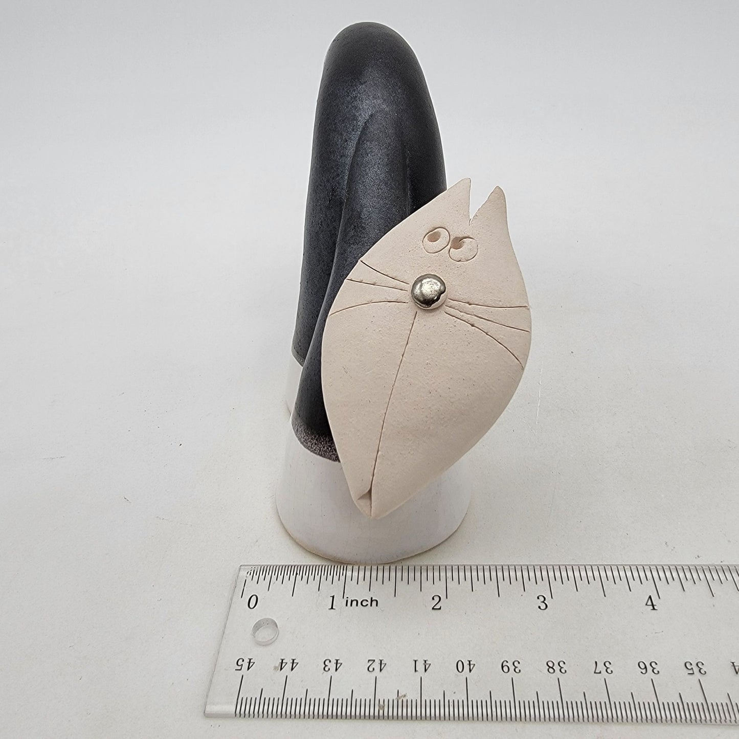 Quirky Curly Tail Cat Art Pottery Sculpture