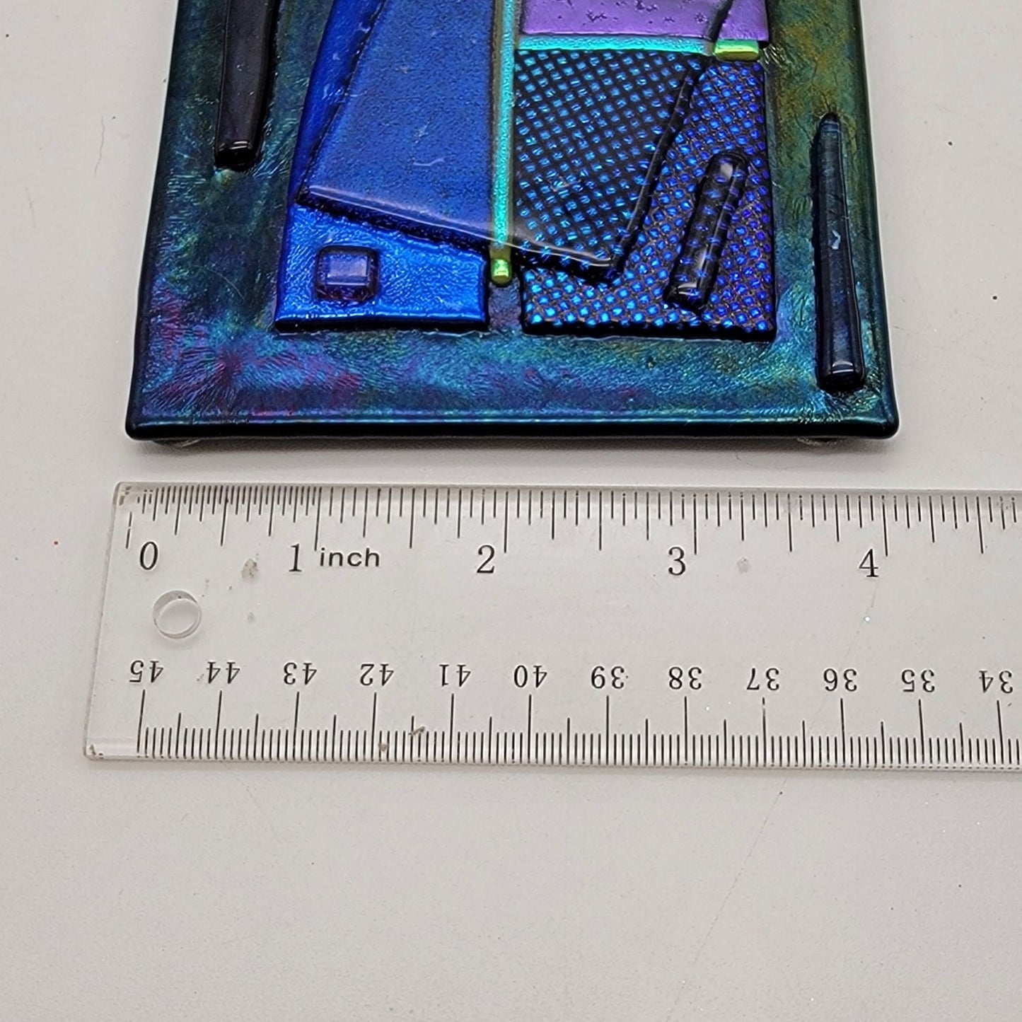 Abstract Blue Fused Dichroic Art Glass Square Coaster