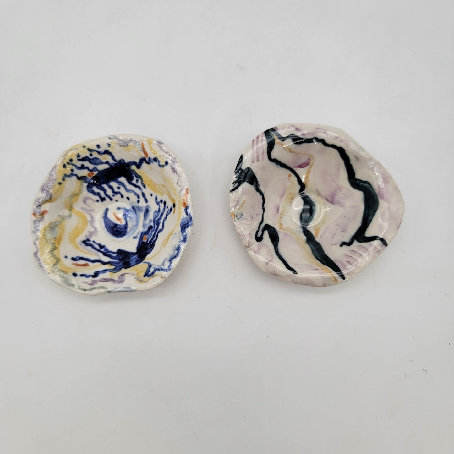 Set Of 2 Handcrafted Pottery Trinket Dishes With Abstract Design