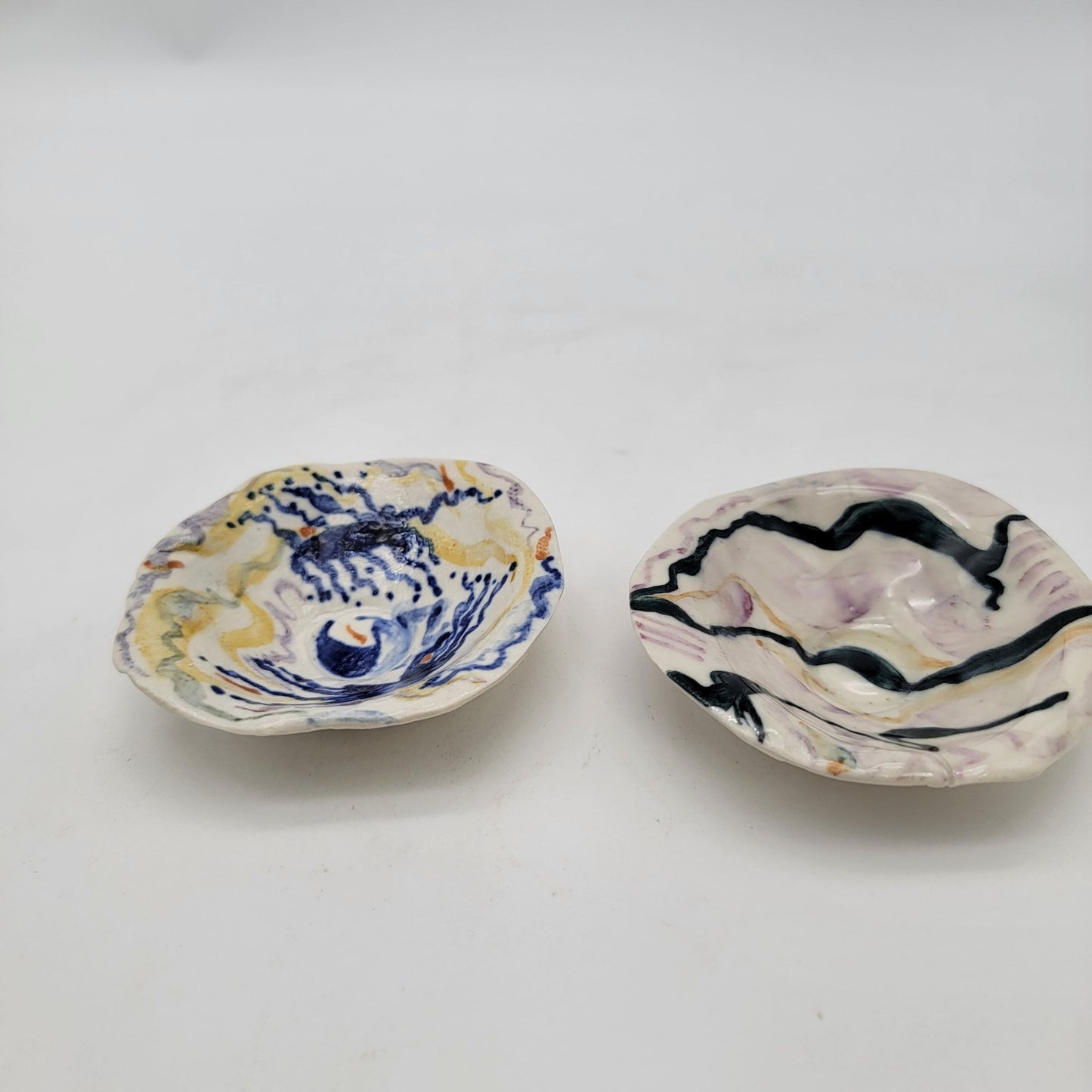 Set Of 2 Handcrafted Pottery Trinket Dishes With Abstract Design