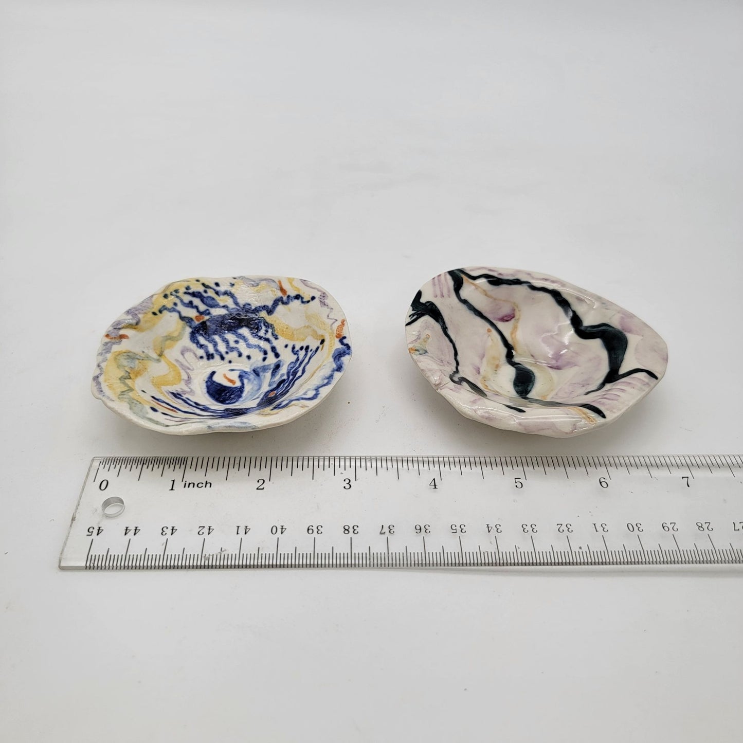 Set Of 2 Handcrafted Pottery Trinket Dishes With Abstract Design
