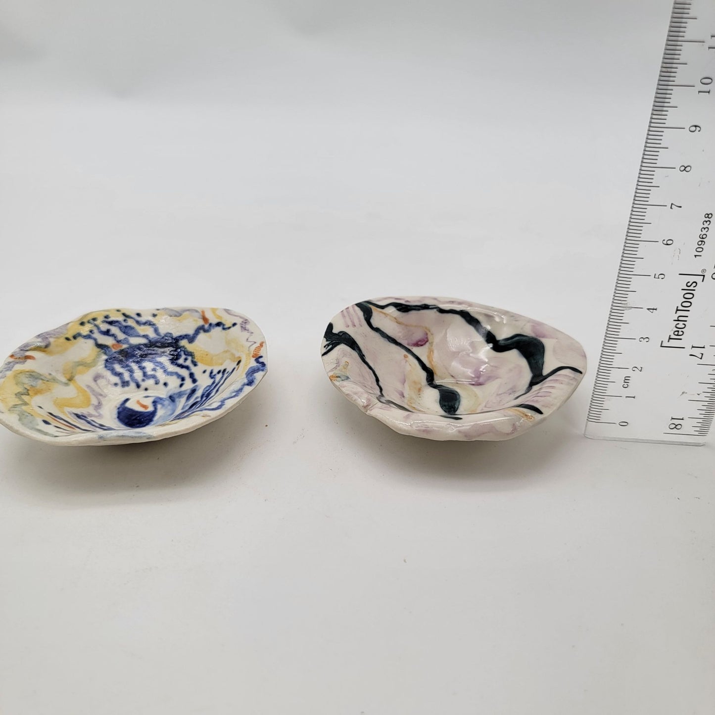 Set Of 2 Handcrafted Pottery Trinket Dishes With Abstract Design