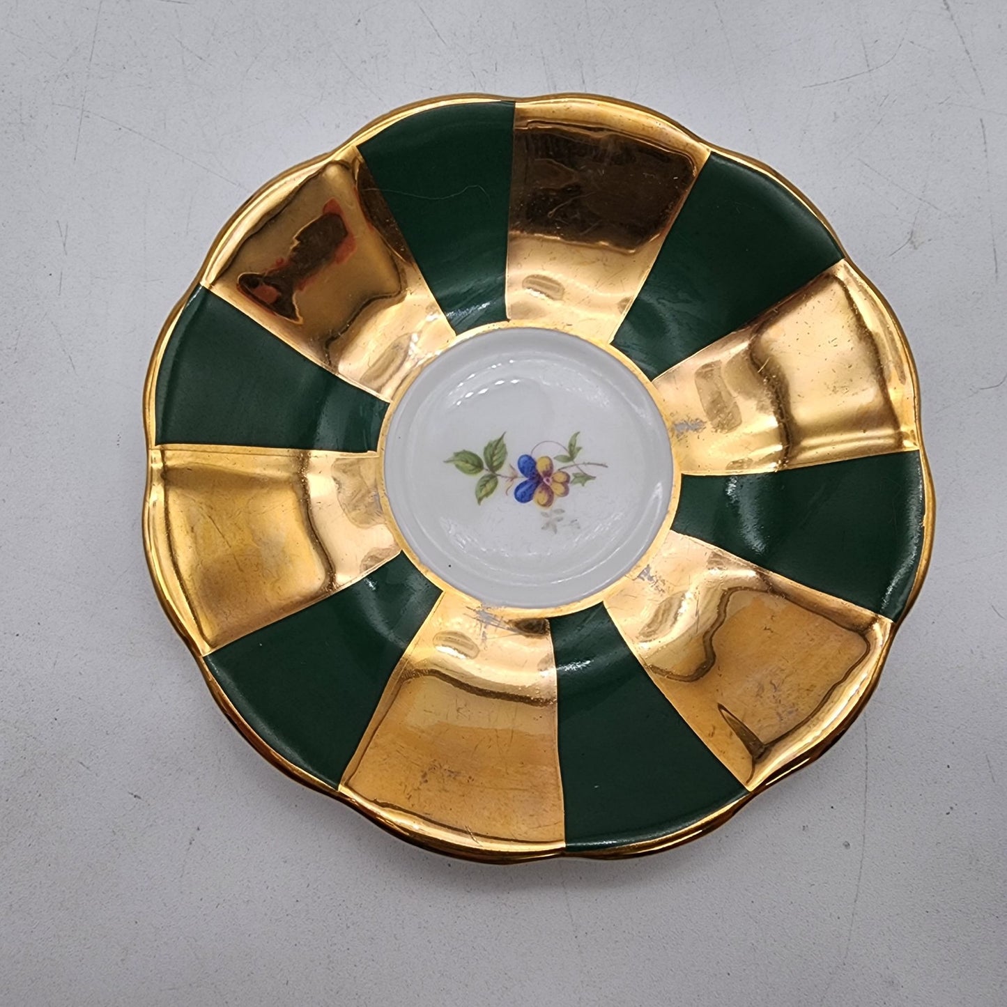 Vintage Rosina Fine Bone China Green & Gold Teacup And Saucer Set