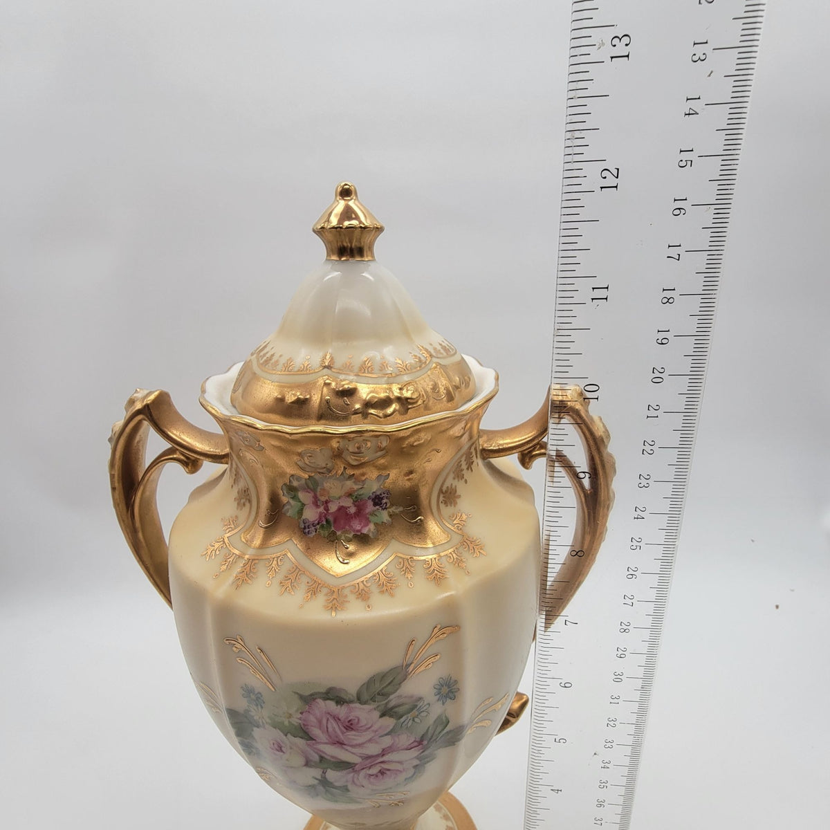 Antique Royal Crown Hand-Painted Porcelain Vase with Lid