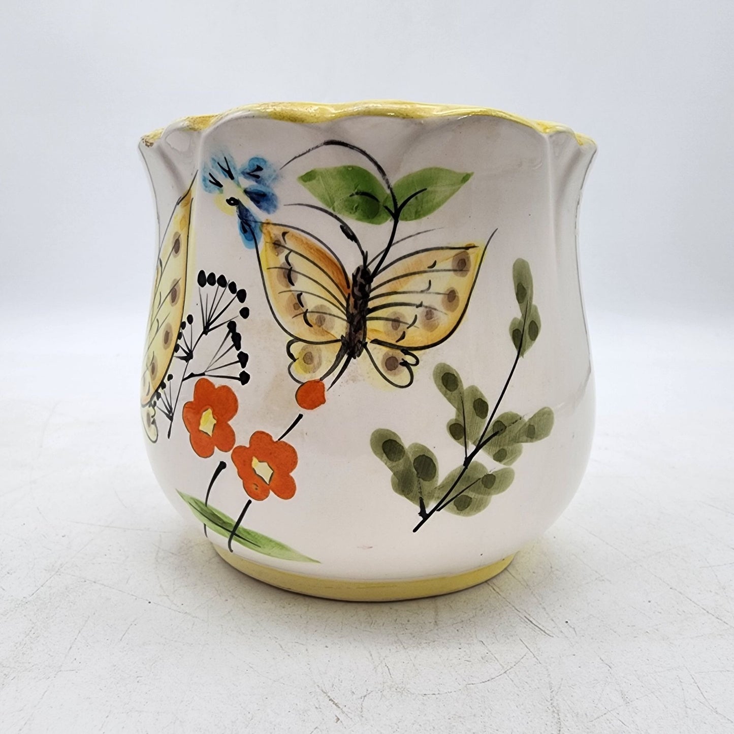 Vintage Homco Ceramic Planter With Floral & Butterfly Design