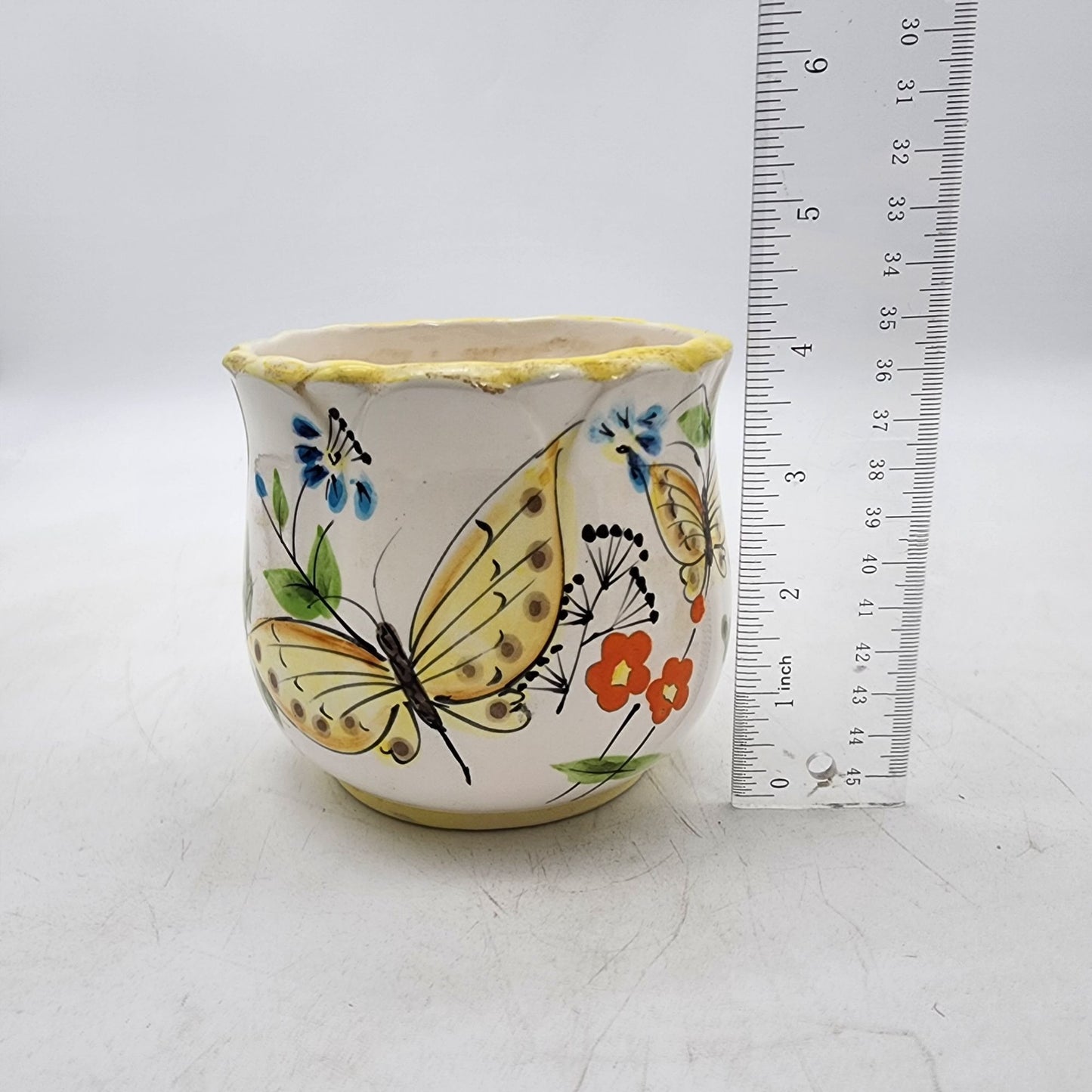 Vintage Homco Ceramic Planter With Floral & Butterfly Design