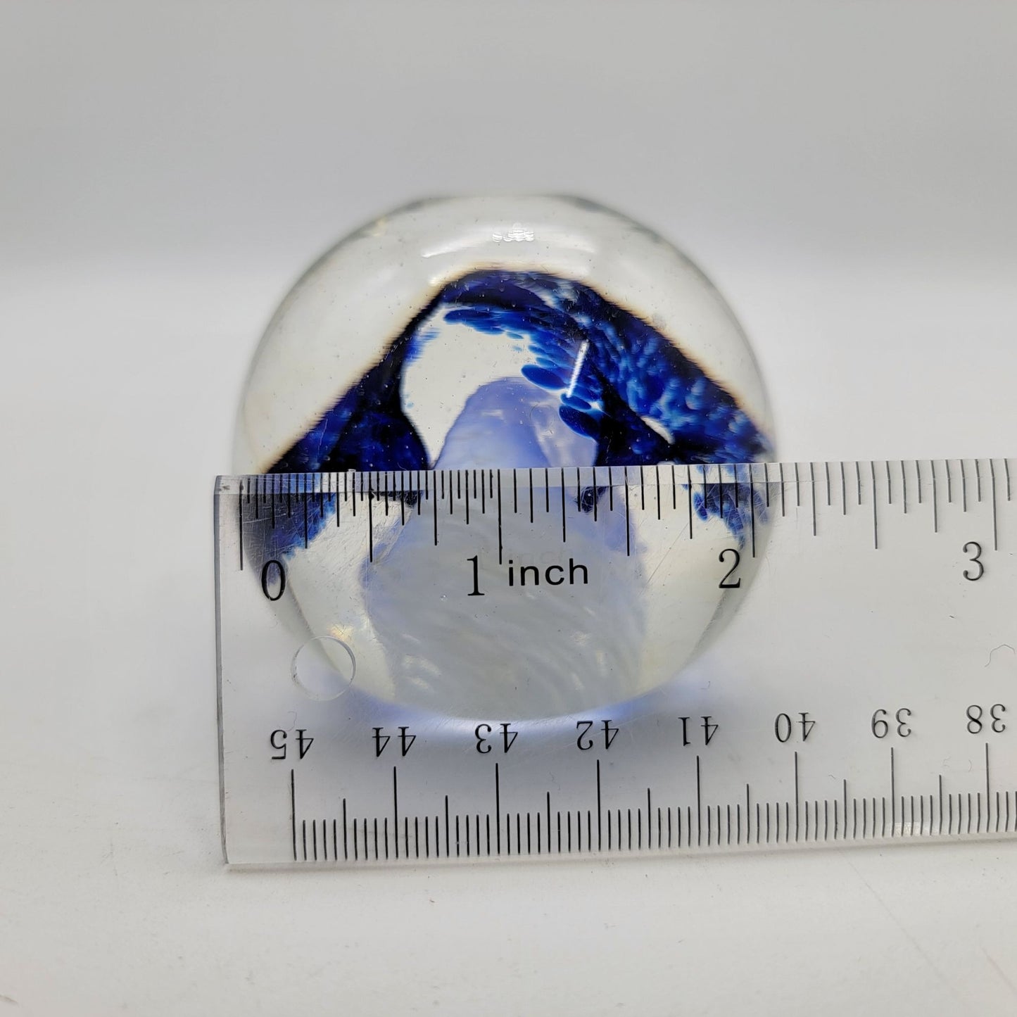 Vintage Art Glass Paperweight Blue & White Swirl Design