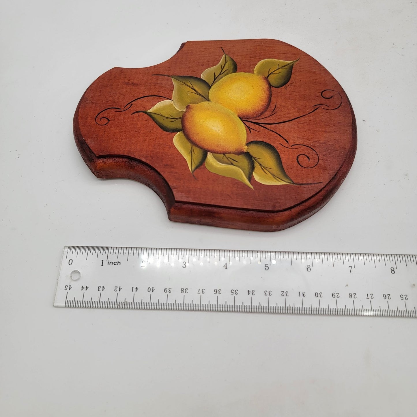 Set Of 4 Vintage Hand-Painted Wooden Wall Plaques With Fruit Designs