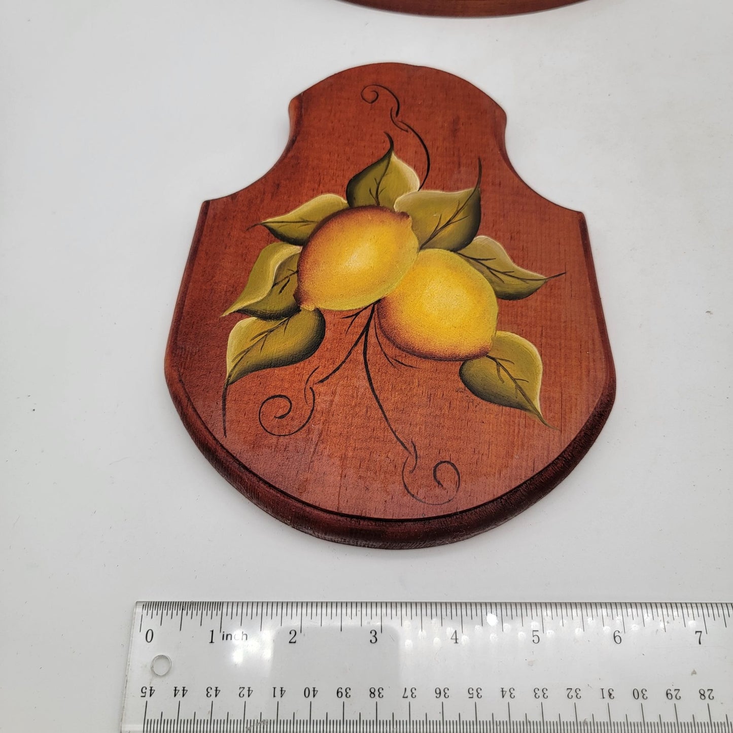 Set Of 4 Vintage Hand-Painted Wooden Wall Plaques With Fruit Designs
