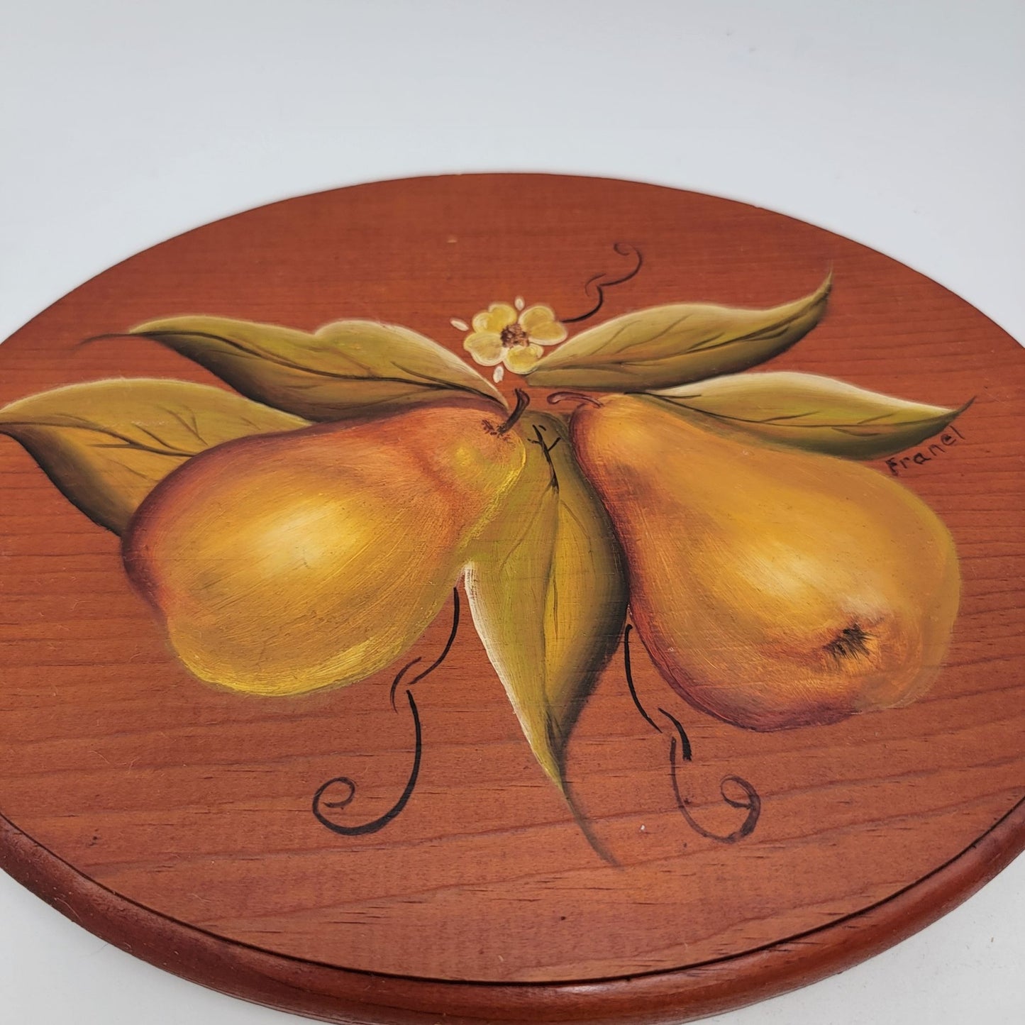 Set Of 4 Vintage Hand-Painted Wooden Wall Plaques With Fruit Designs