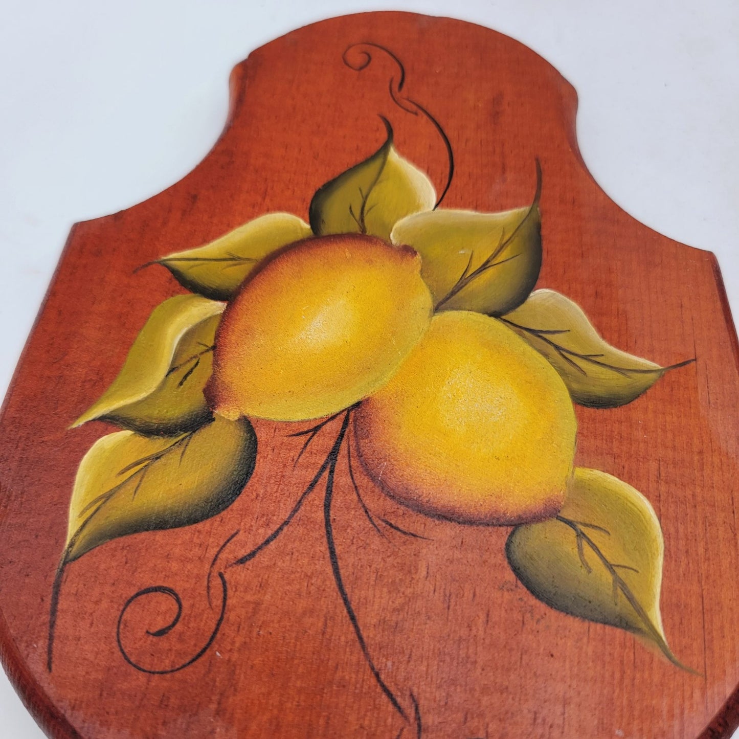 Set Of 4 Vintage Hand-Painted Wooden Wall Plaques With Fruit Designs