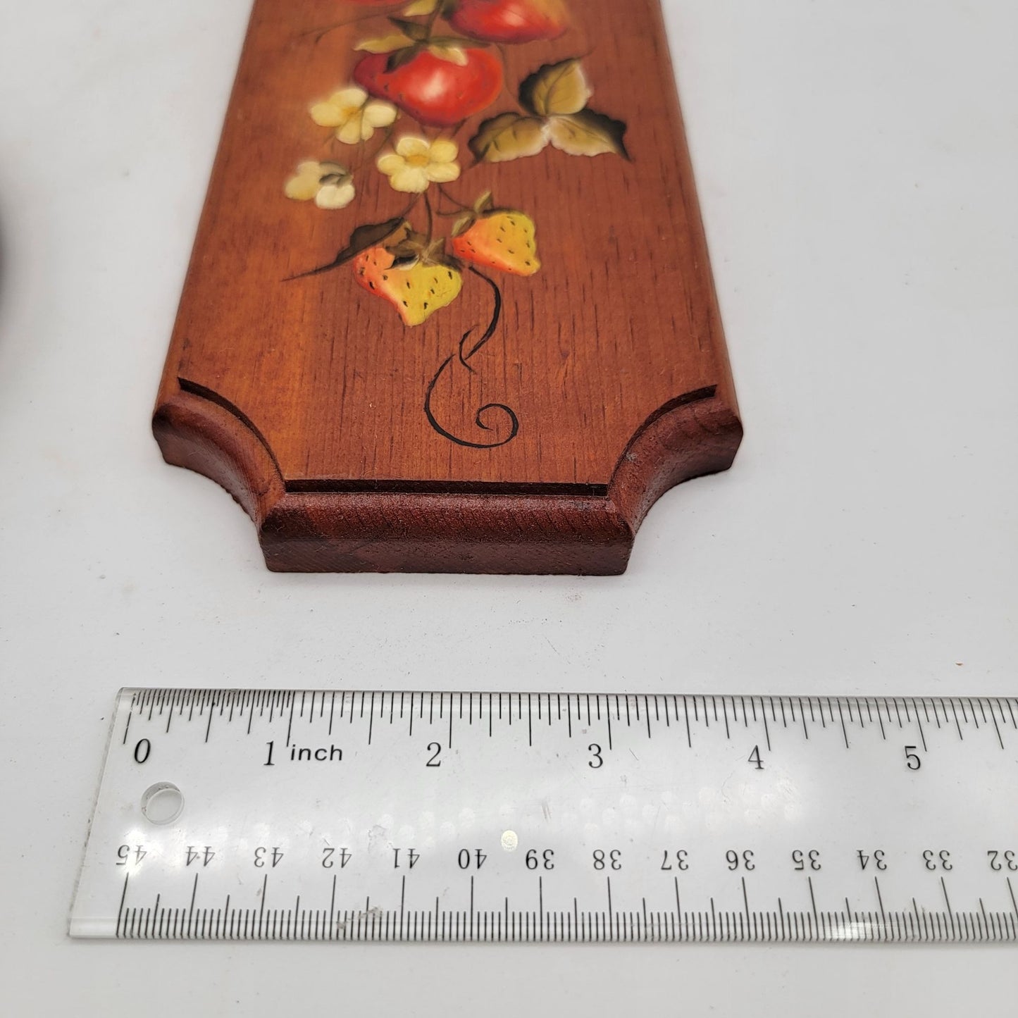 Set Of 4 Vintage Hand-Painted Wooden Wall Plaques With Fruit Designs