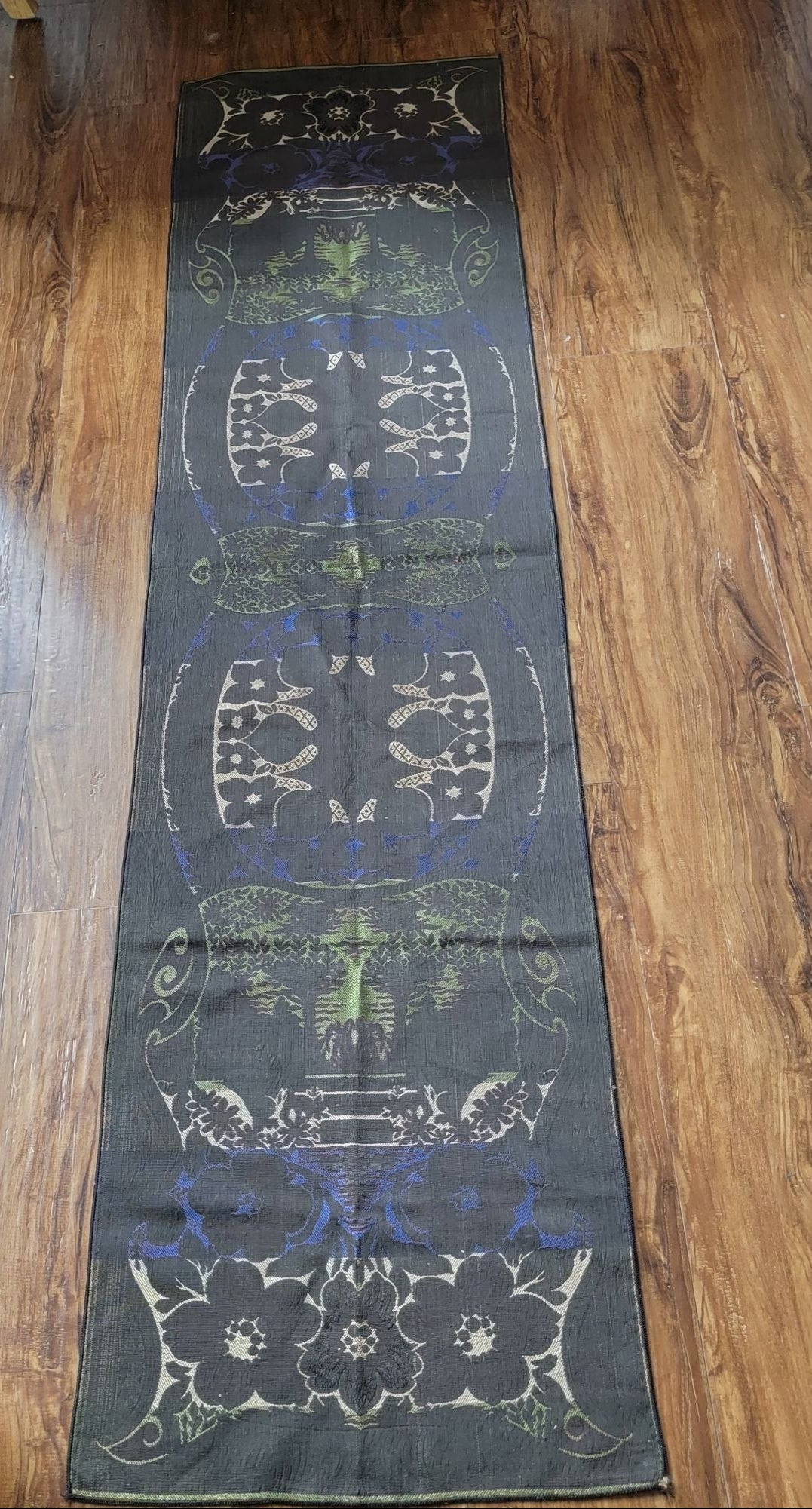 Vintage Floral Embroidered Silk Table Runner