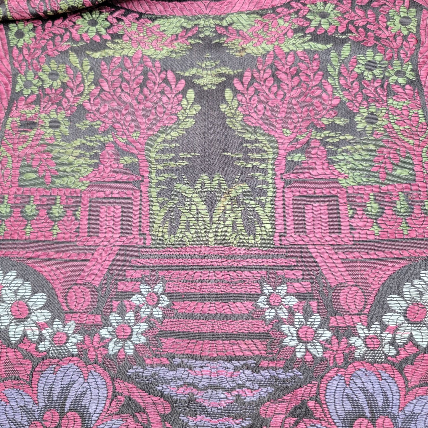 Vintage Floral Embroidered Silk Table Runner