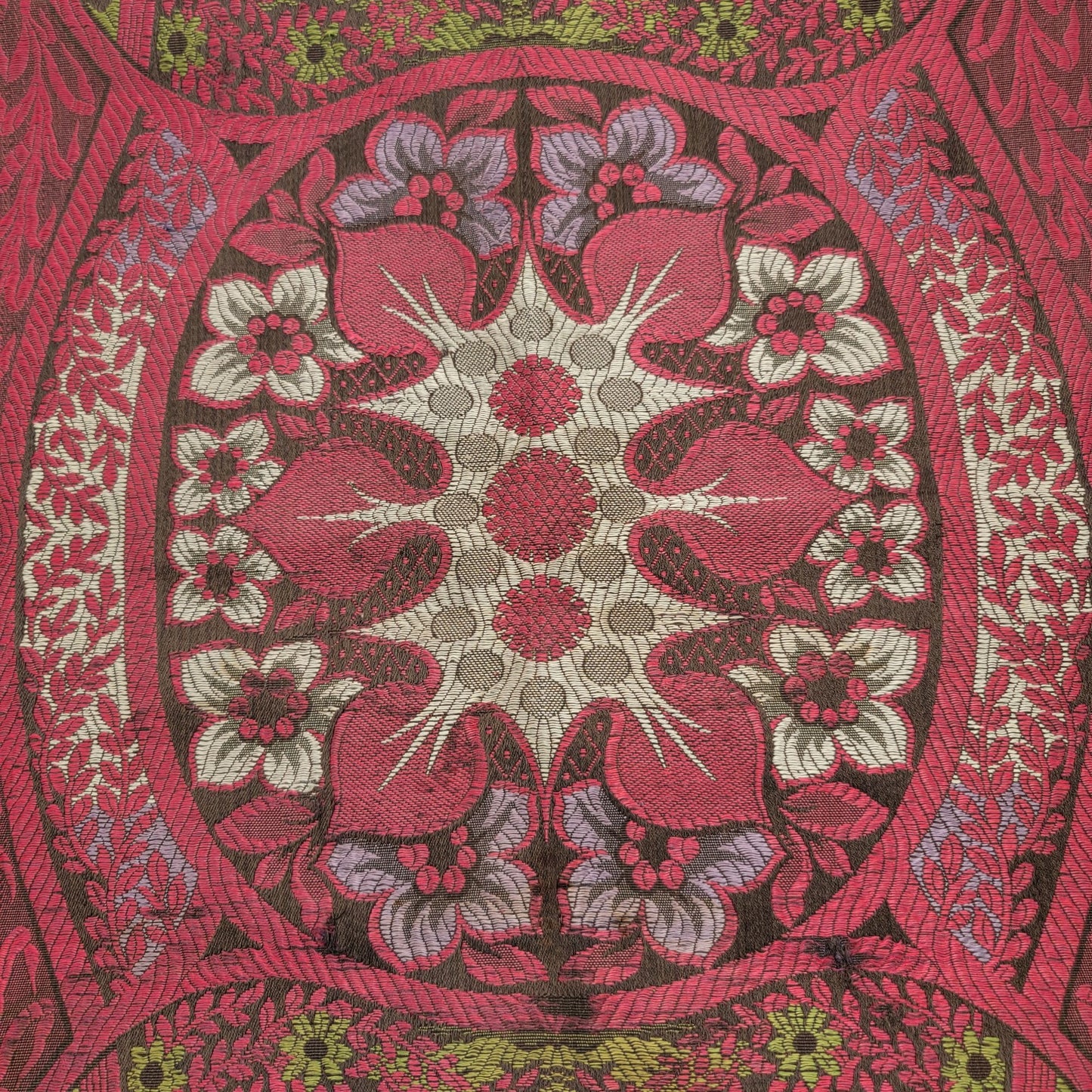 Vintage Floral Embroidered Silk Table Runner