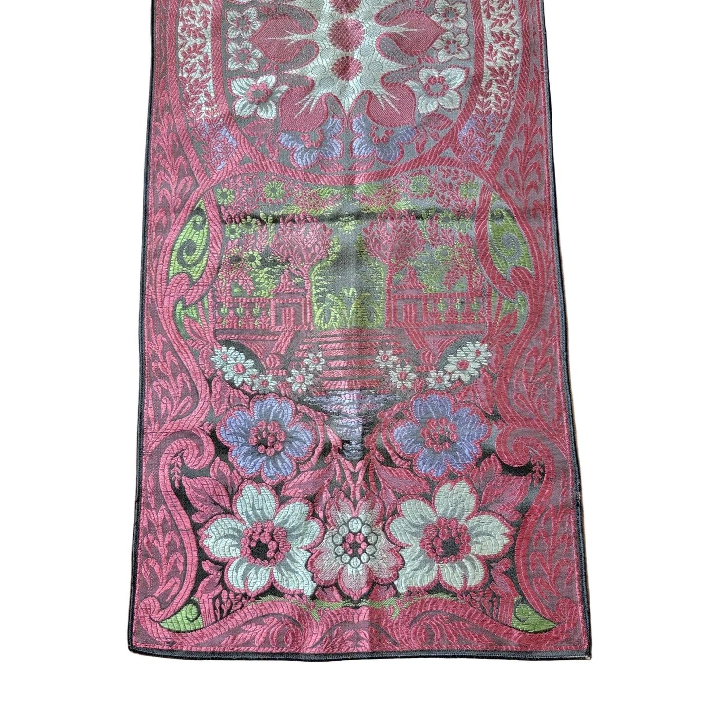 Vintage Floral Embroidered Silk Table Runner