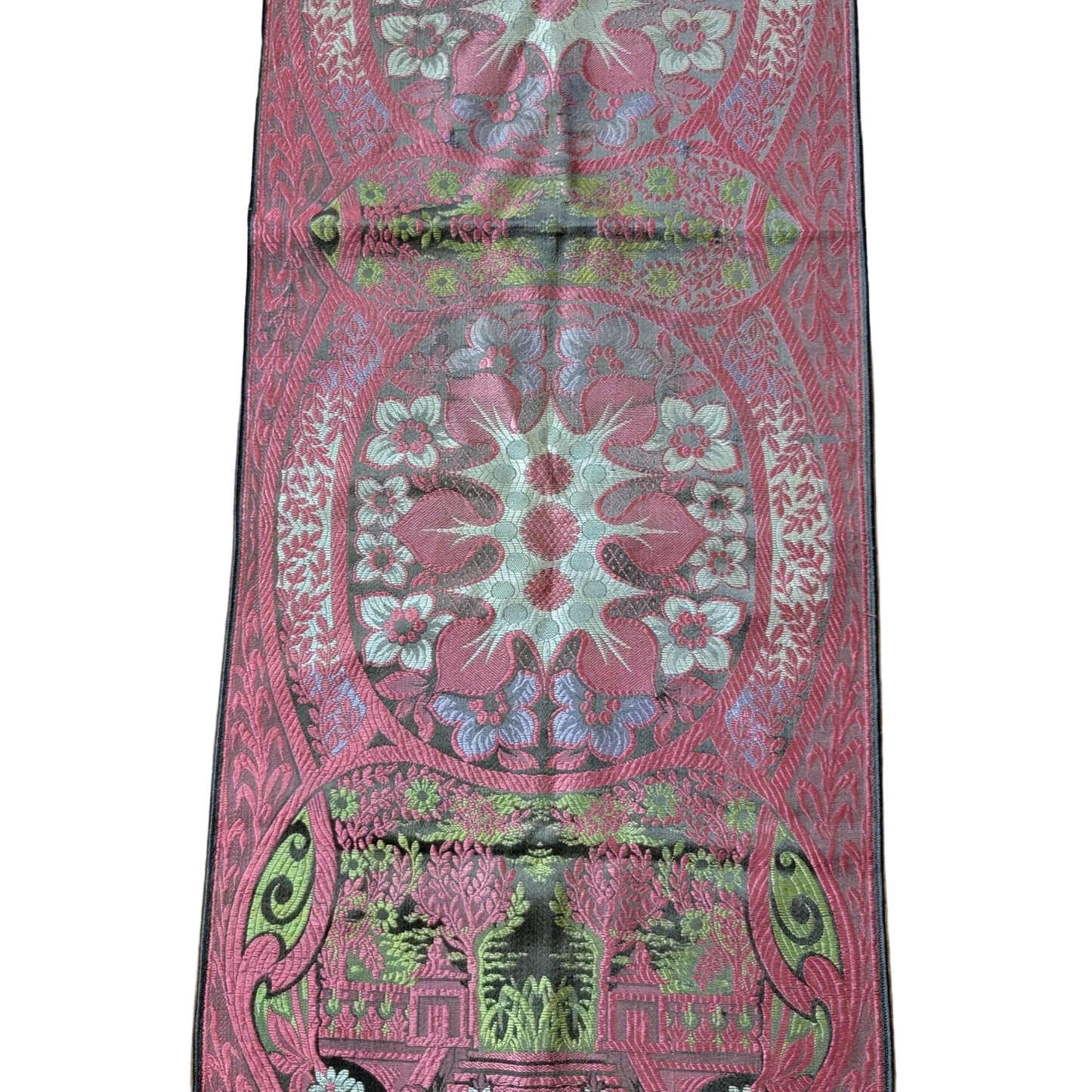 Vintage Floral Embroidered Silk Table Runner