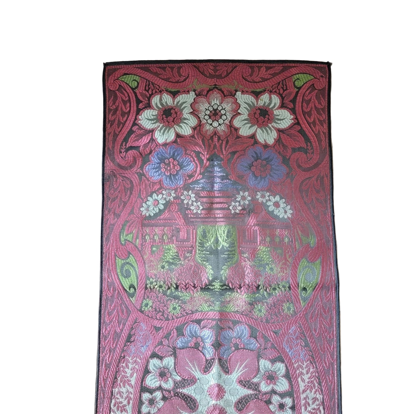 Vintage Floral Embroidered Silk Table Runner