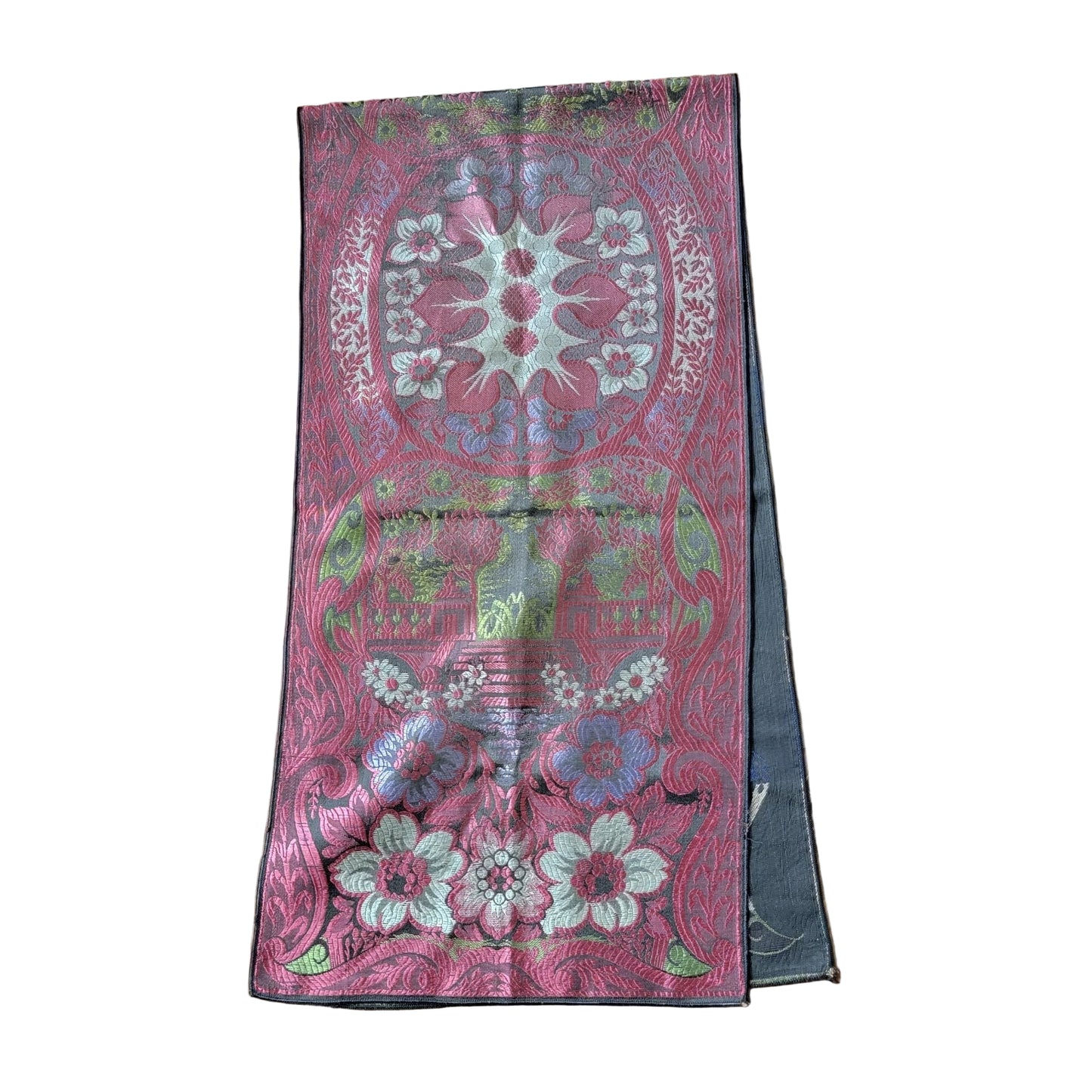 Vintage Floral Embroidered Silk Table Runner