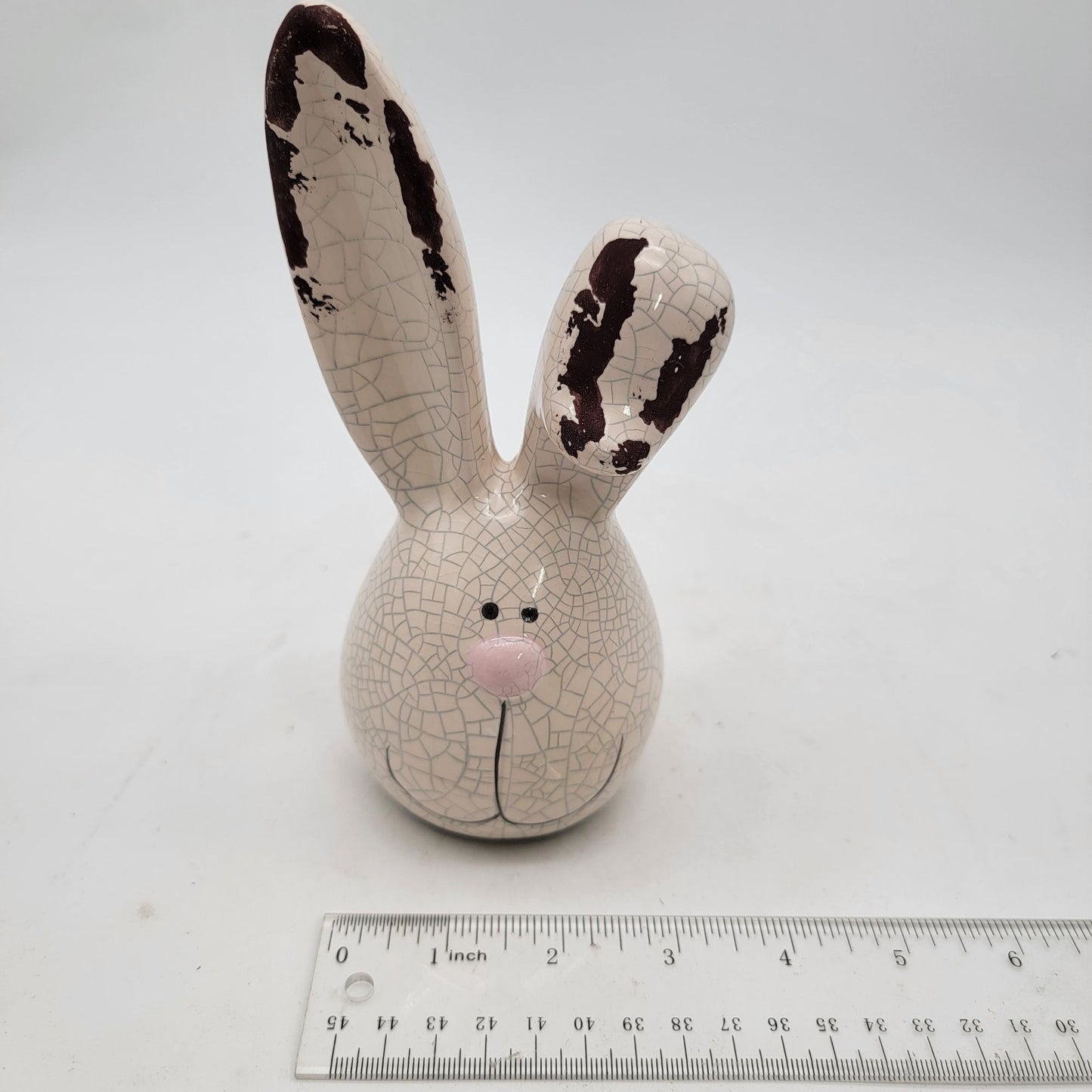 Set of 3 Crackle Glaze Bunny Figurine With Long Ears & Pink Nose