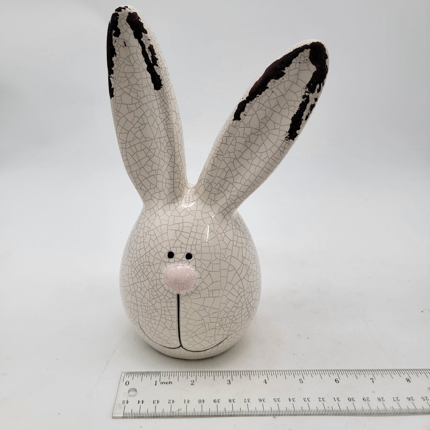 Set of 3 Crackle Glaze Bunny Figurine With Long Ears & Pink Nose