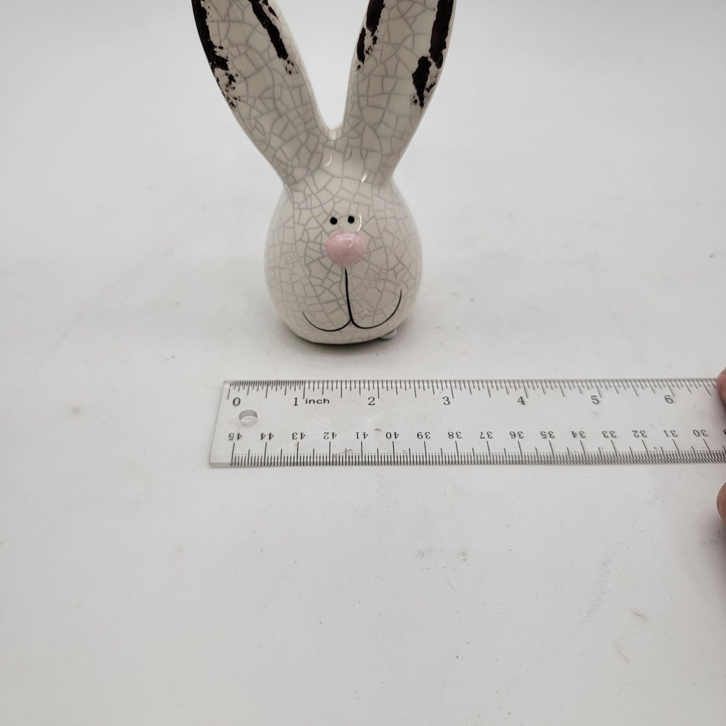 Set of 3 Crackle Glaze Bunny Figurine With Long Ears & Pink Nose