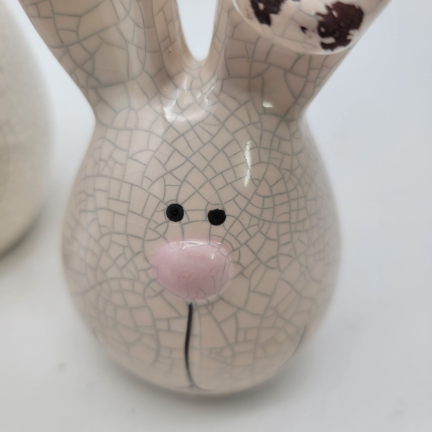 Set of 3 Crackle Glaze Bunny Figurine With Long Ears & Pink Nose
