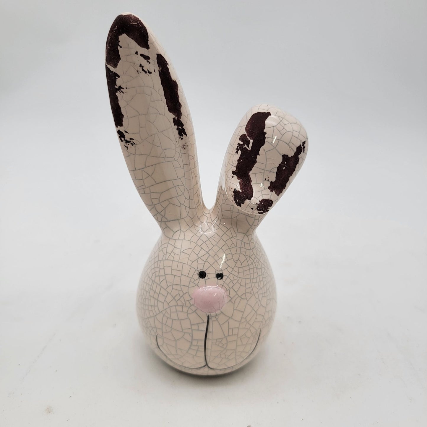 Set of 3 Crackle Glaze Bunny Figurine With Long Ears & Pink Nose