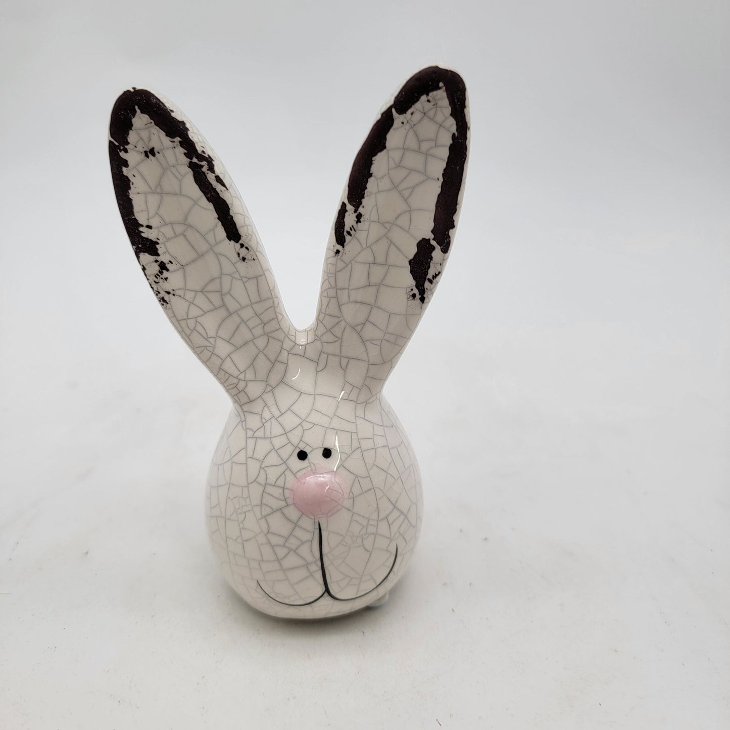 Set of 3 Crackle Glaze Bunny Figurine With Long Ears & Pink Nose
