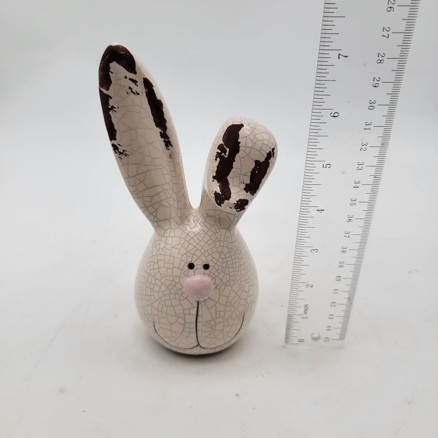 Set of 3 Crackle Glaze Bunny Figurine With Long Ears & Pink Nose