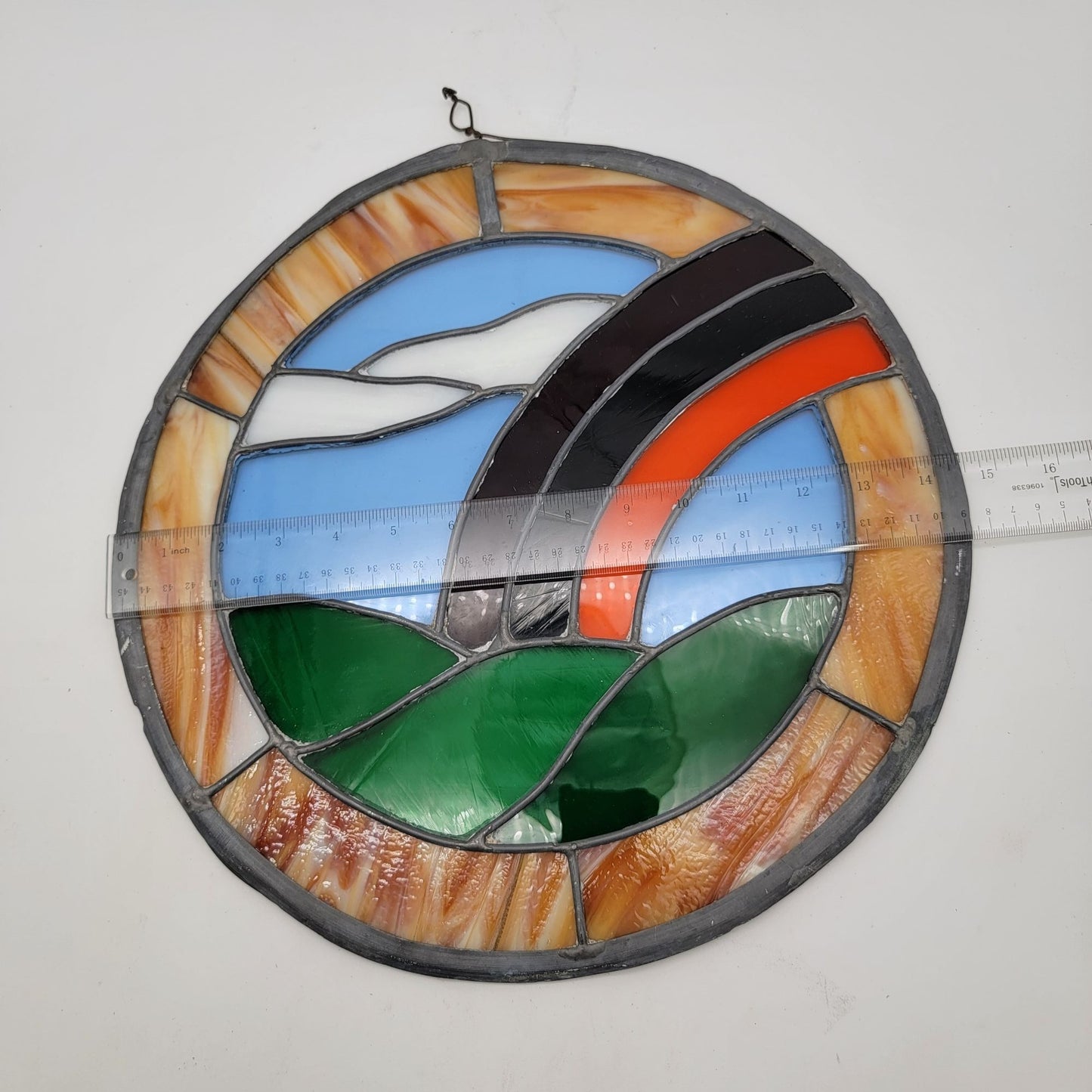 Vintage Stained & Slag Glass "End Of The Rainbow" Suncatcher